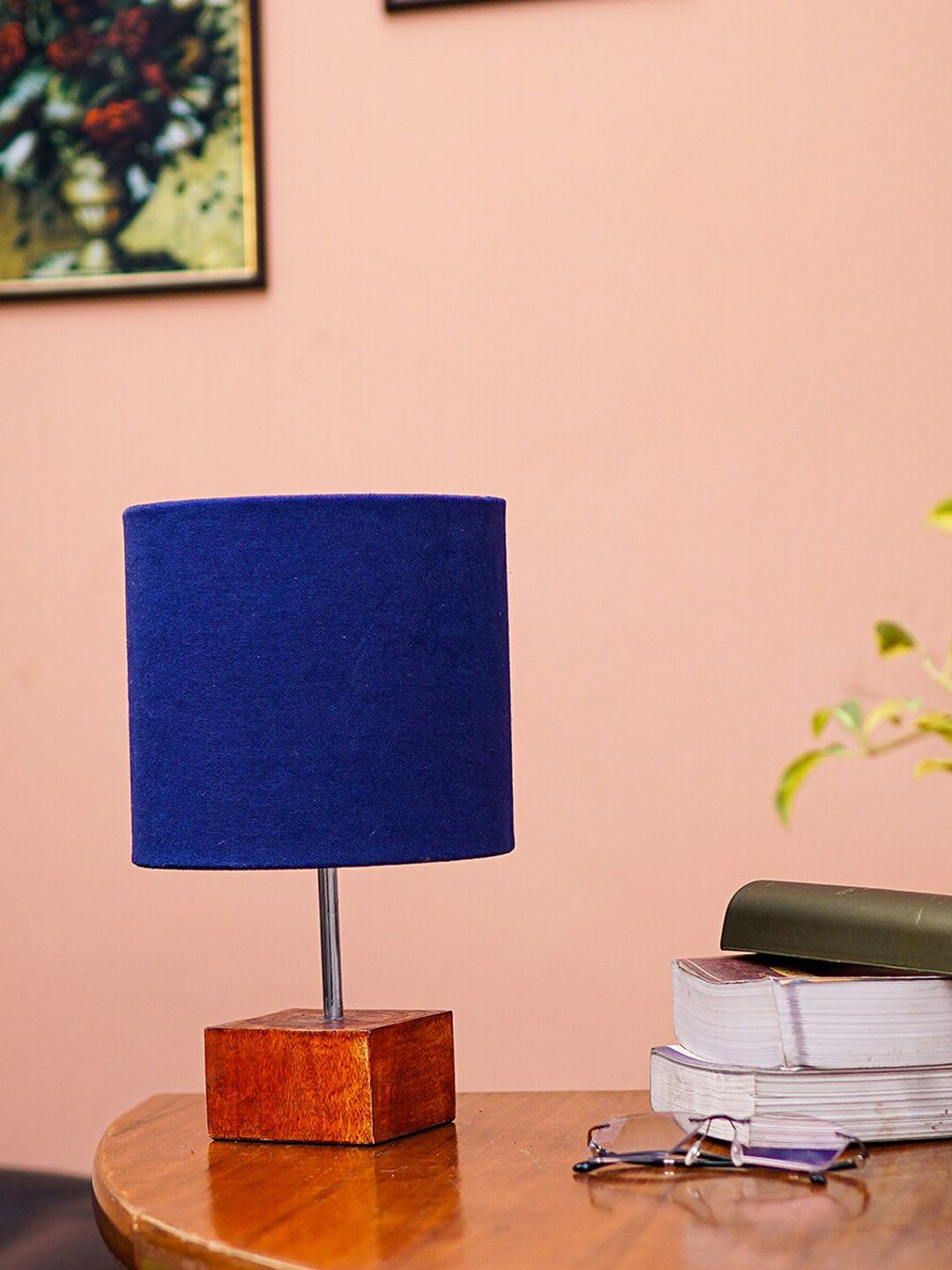 Pinecraft INTERNATIONAL Blue Ema Table Lamp with Cotton Shade Price in India