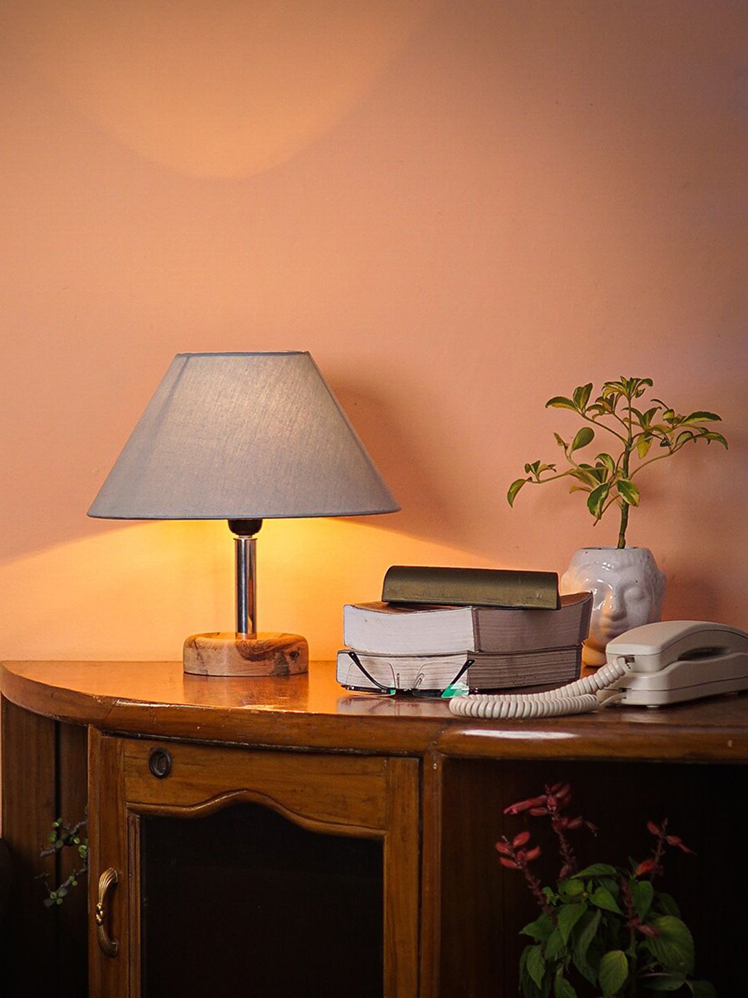 Pinecraft INTERNATIONAL Brown & Grey Table Lamp with Shade Price in India