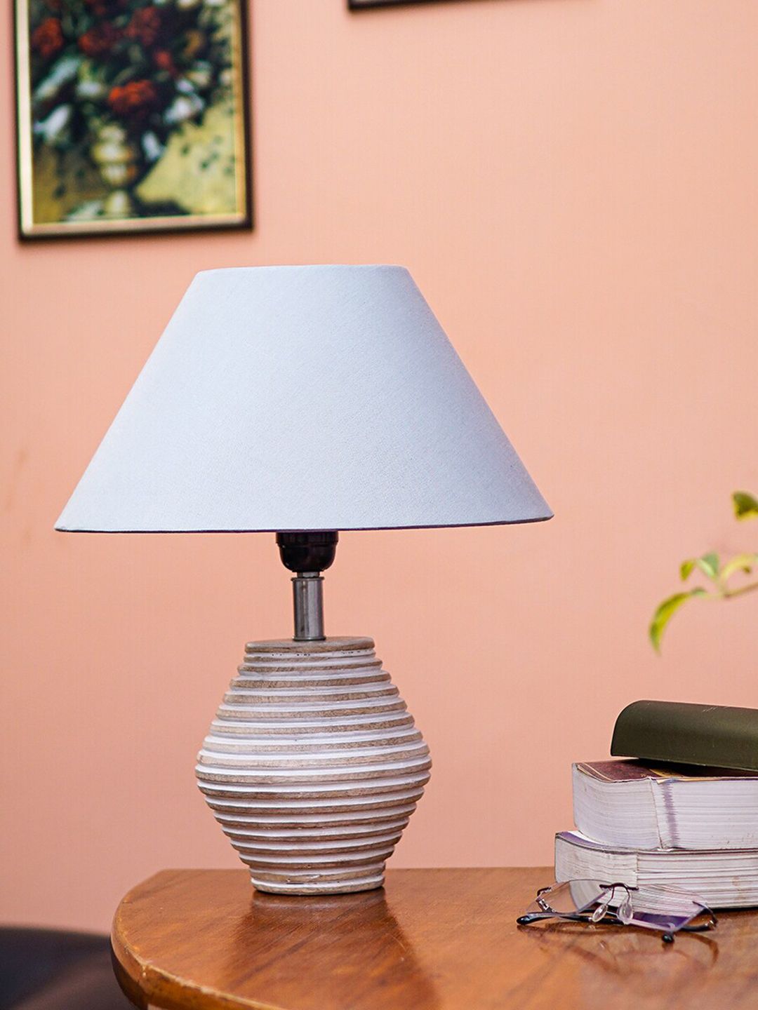 Pinecraft INTERNATIONAL White & Grey Table Lamp with Shade Price in India
