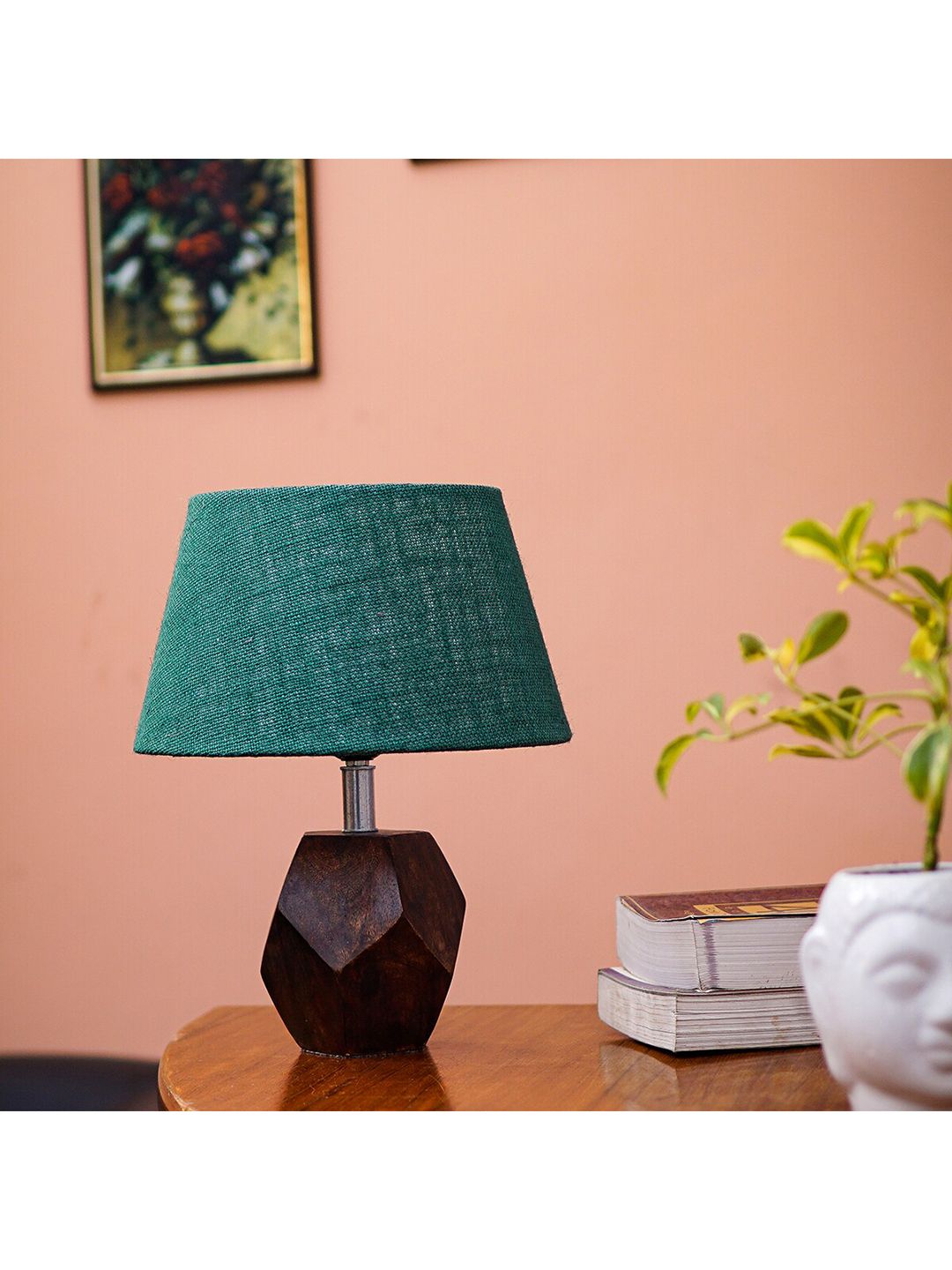 Pinecraft INTERNATIONAL Brown  Sefinn Table Lamp with Dark Green Shade Price in India