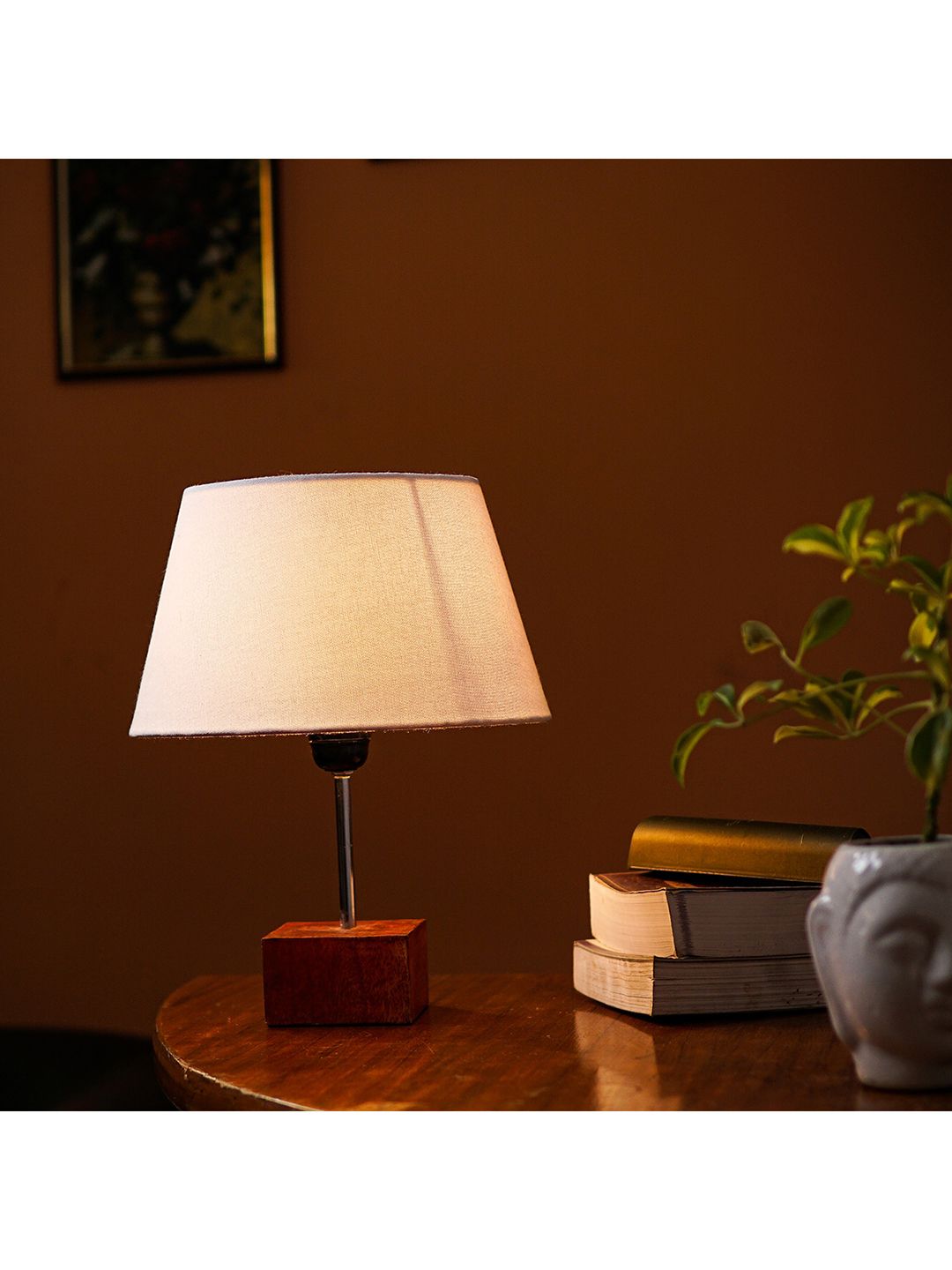Pinecraft INTERNATIONAL Off White & Brown Ema Table Lamp with Shade Price in India