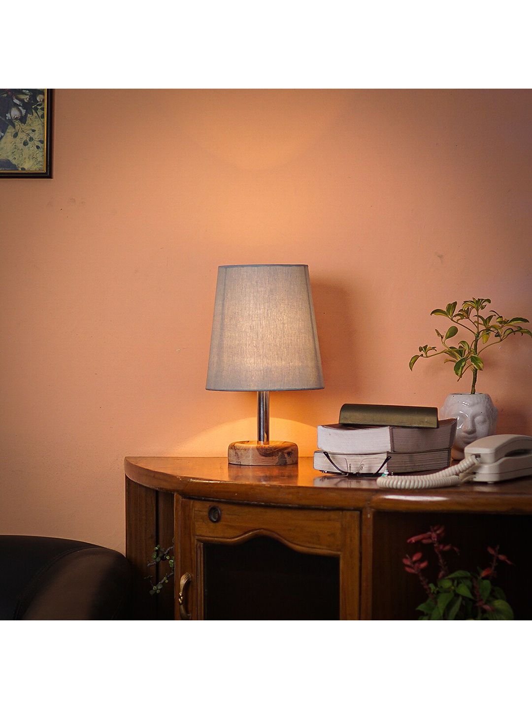 Pinecraft INTERNATIONAL Brown & Grey Table Lamp with Shade Price in India