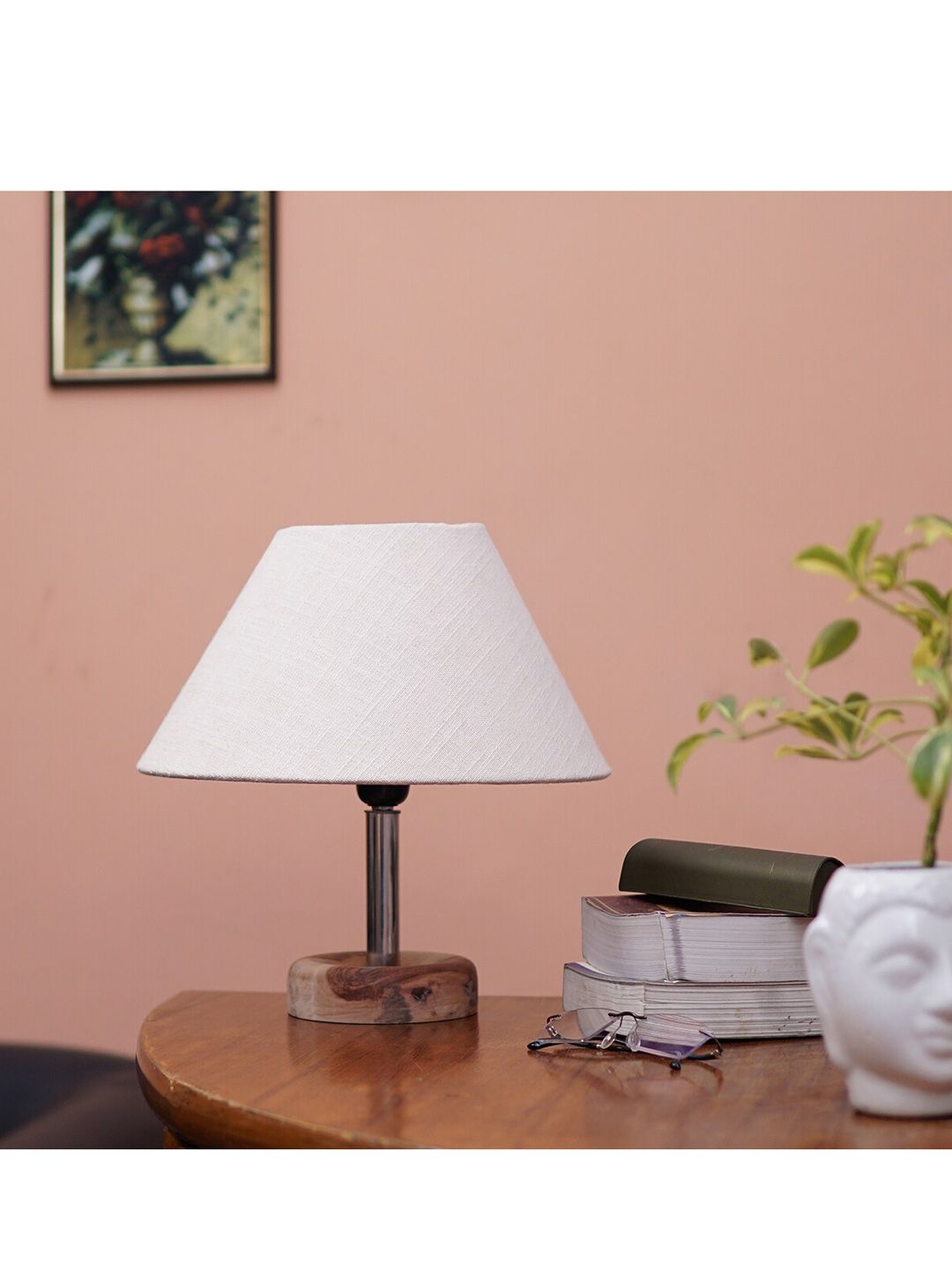 Pinecraft INTERNATIONAL Off White Edra Table Lamp With Frustum Shade Price in India