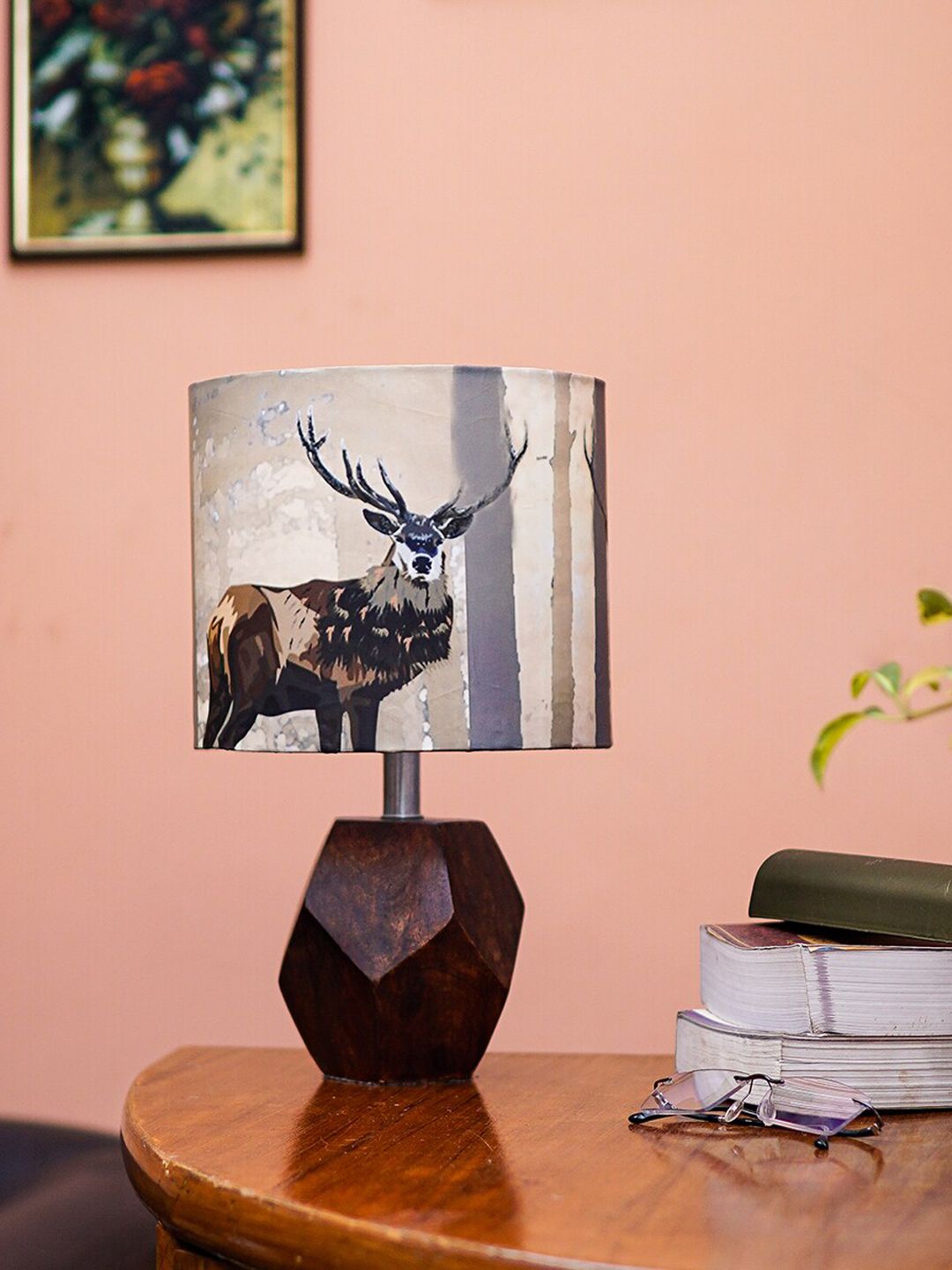 Pinecraft INTERNATIONAL Brown & Grey Printed Table Lamp with Shade Price in India