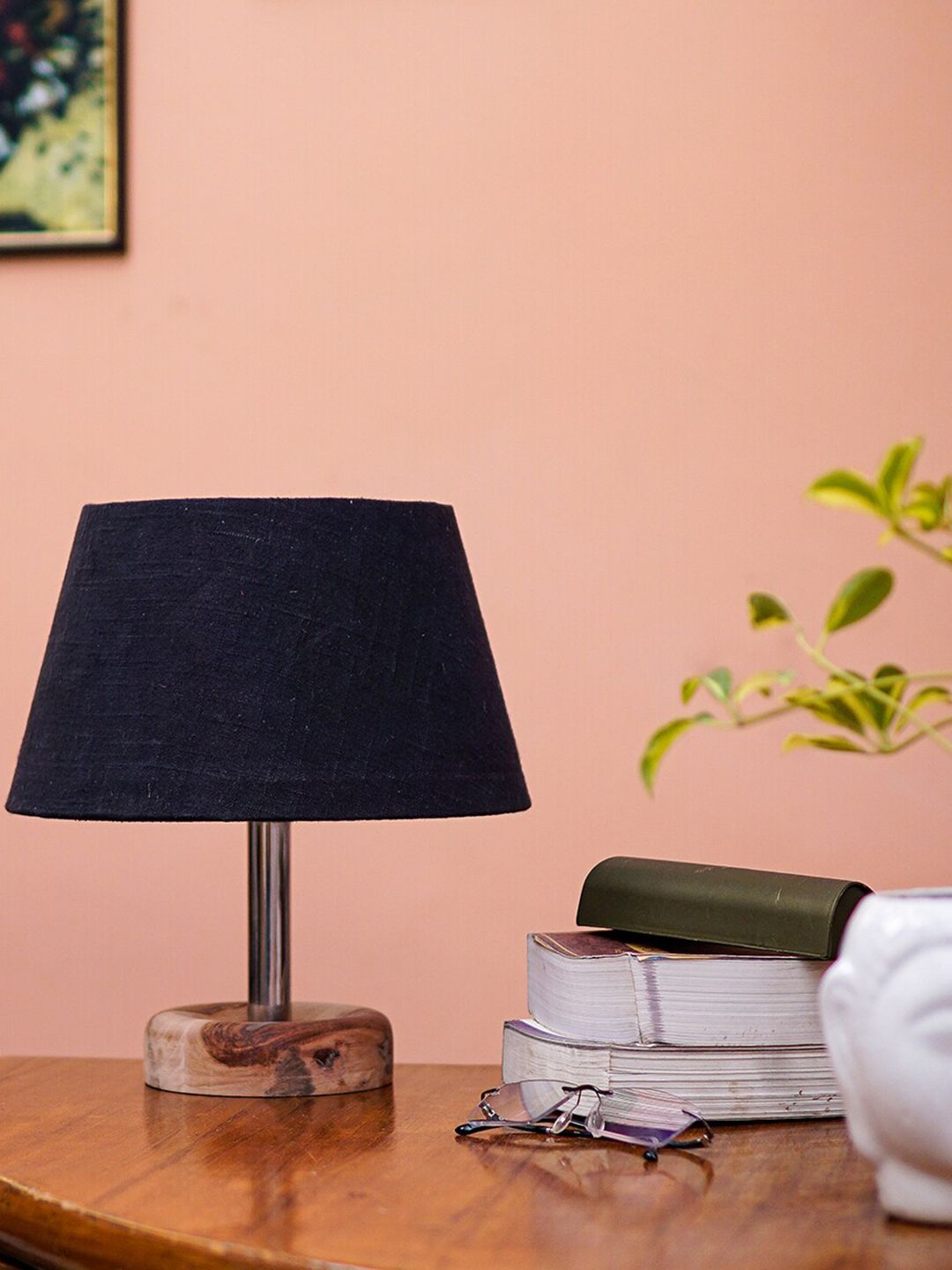 Pinecraft INTERNATIONAL Black Edra Table Lamp with Cotton Shade Price in India