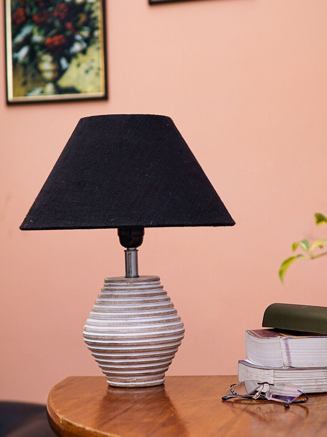 Pinecraft INTERNATIONAL White Atury Table Lamp with Black Shade Price in India