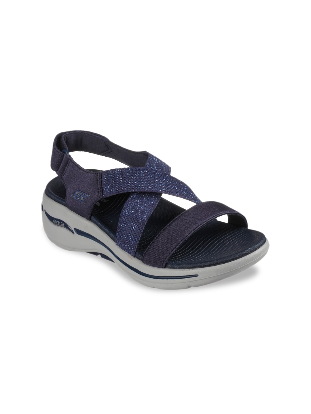 Skechers Women Navy Blue  Solid Sports Sandal Price in India