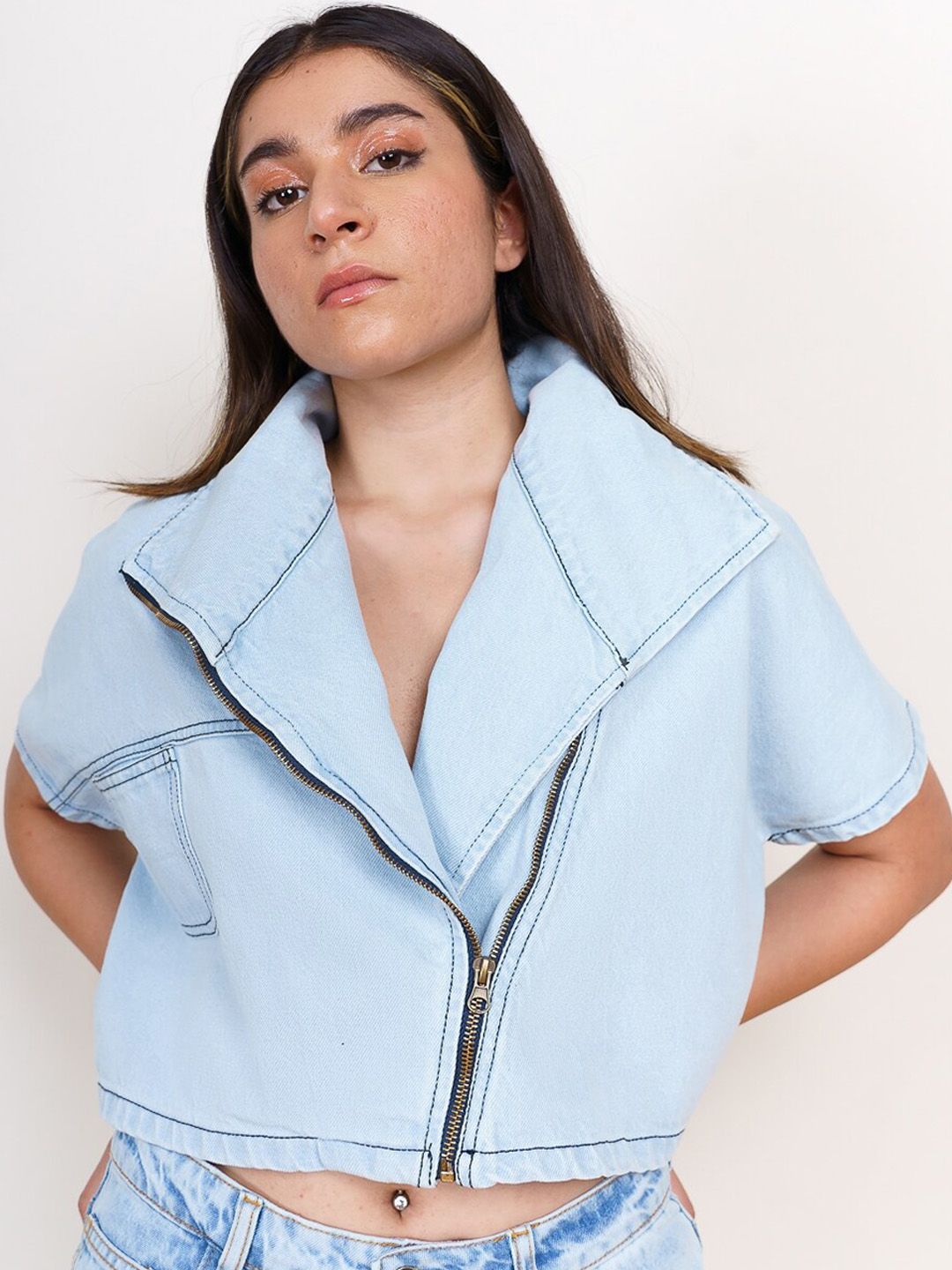 FREAKINS Women Blue Solid Jacket Price in India