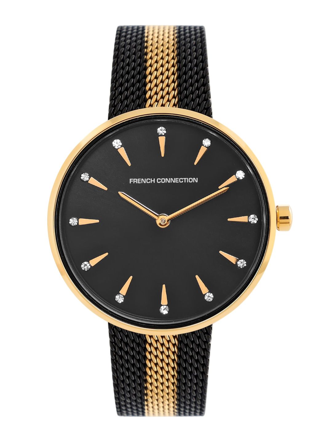 French Connection Women Black Embellished Dial & Black Stainless Steel Straps Analogue Watch FCL22-B Price in India
