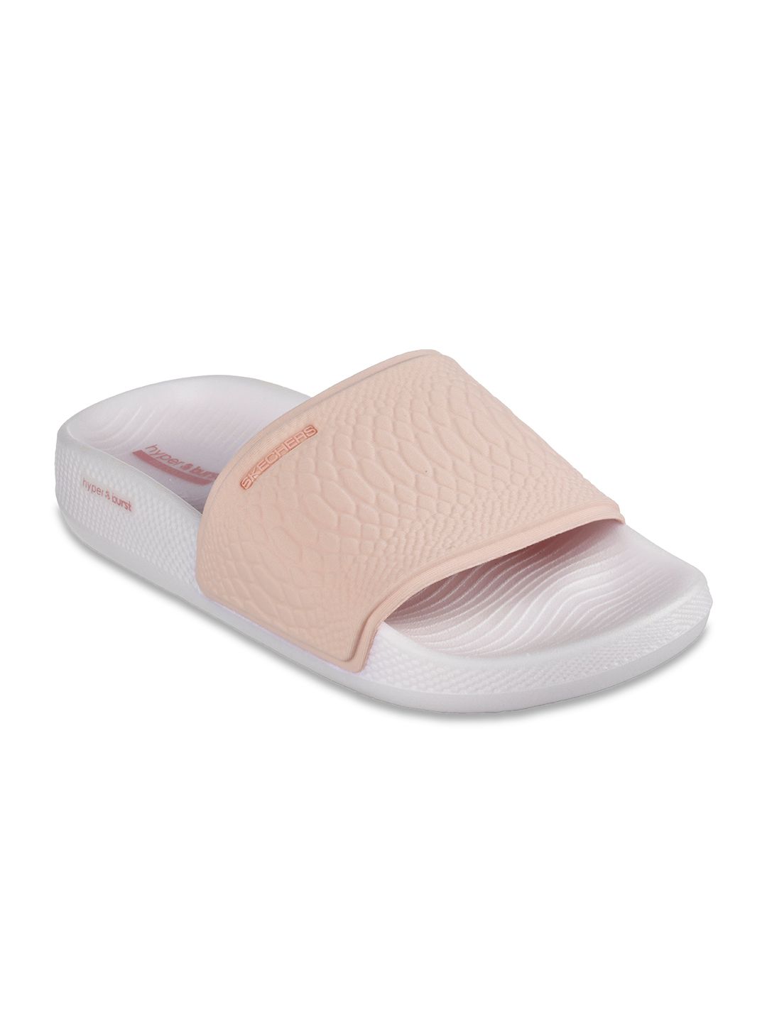 Skechers Women Pink & White Solid Sliders Price in India