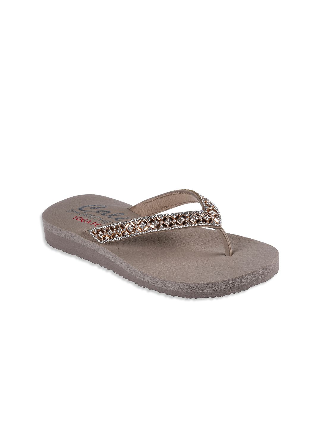 Skechers Women Brown & Silver-Toned Embellished Thong Flip-Flops Price in India