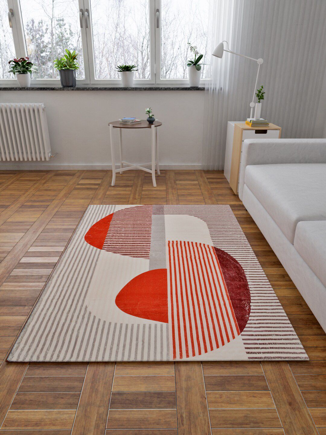 URBAN DREAM White & Red Abstract Carpets Price in India