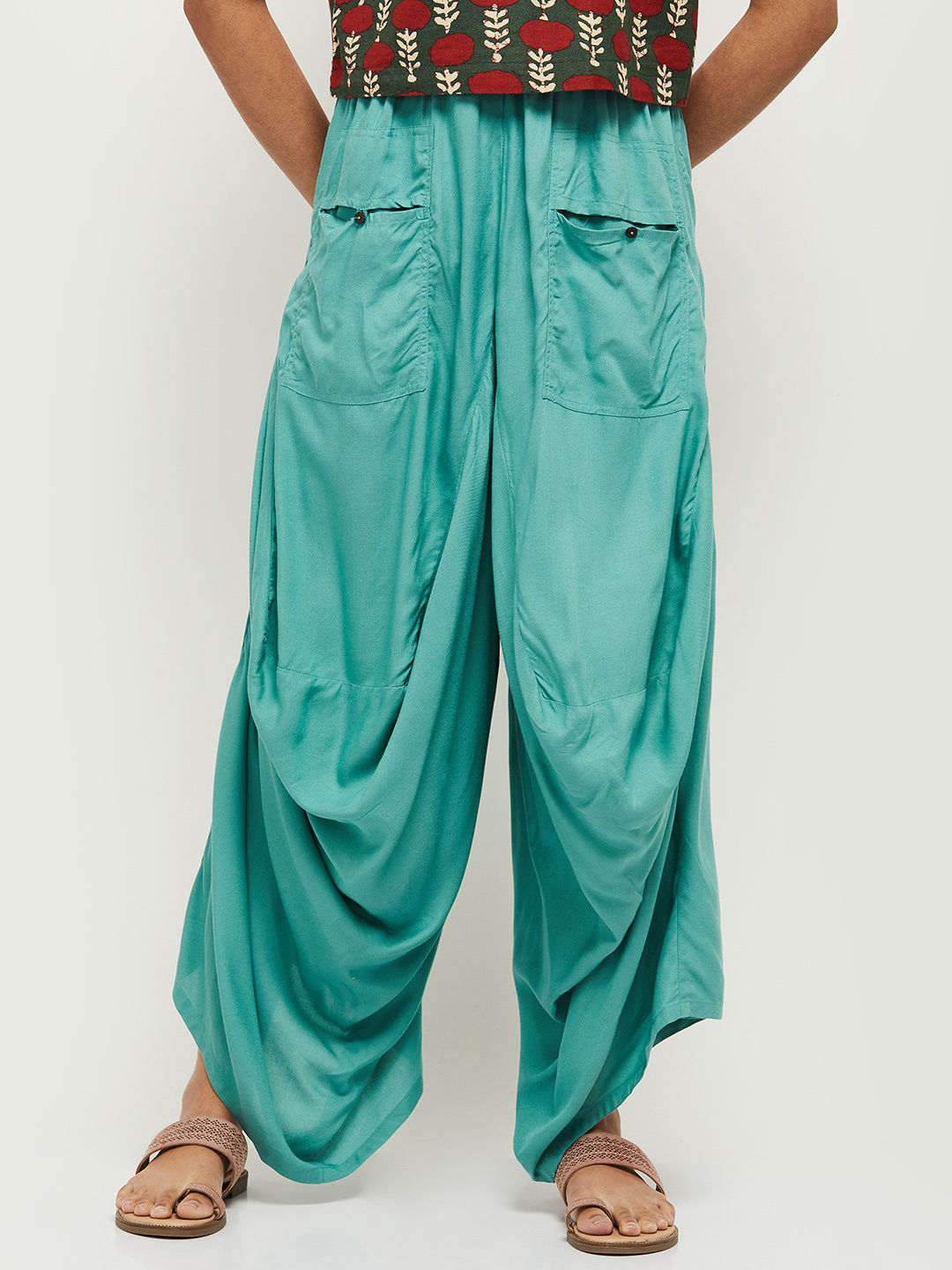 max Women Blue Solid Trousers Price in India