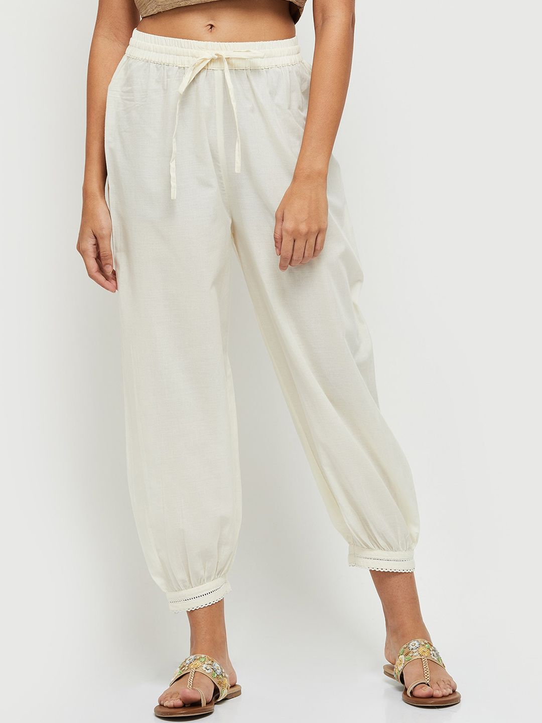 max Women Off White Joggers Trousers Price in India