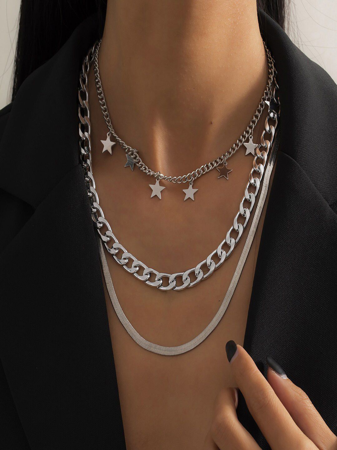 AQUASTREET Silver-Plated Layered Necklace Price in India