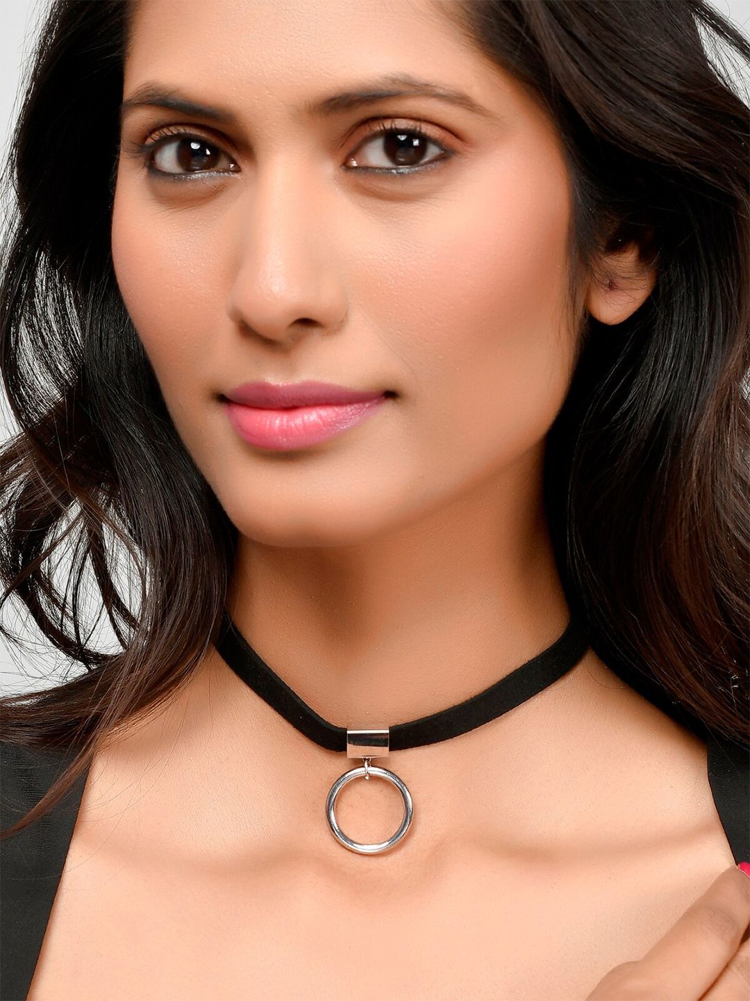 AQUASTREET Silver-Plated & Black Choker Necklace Price in India