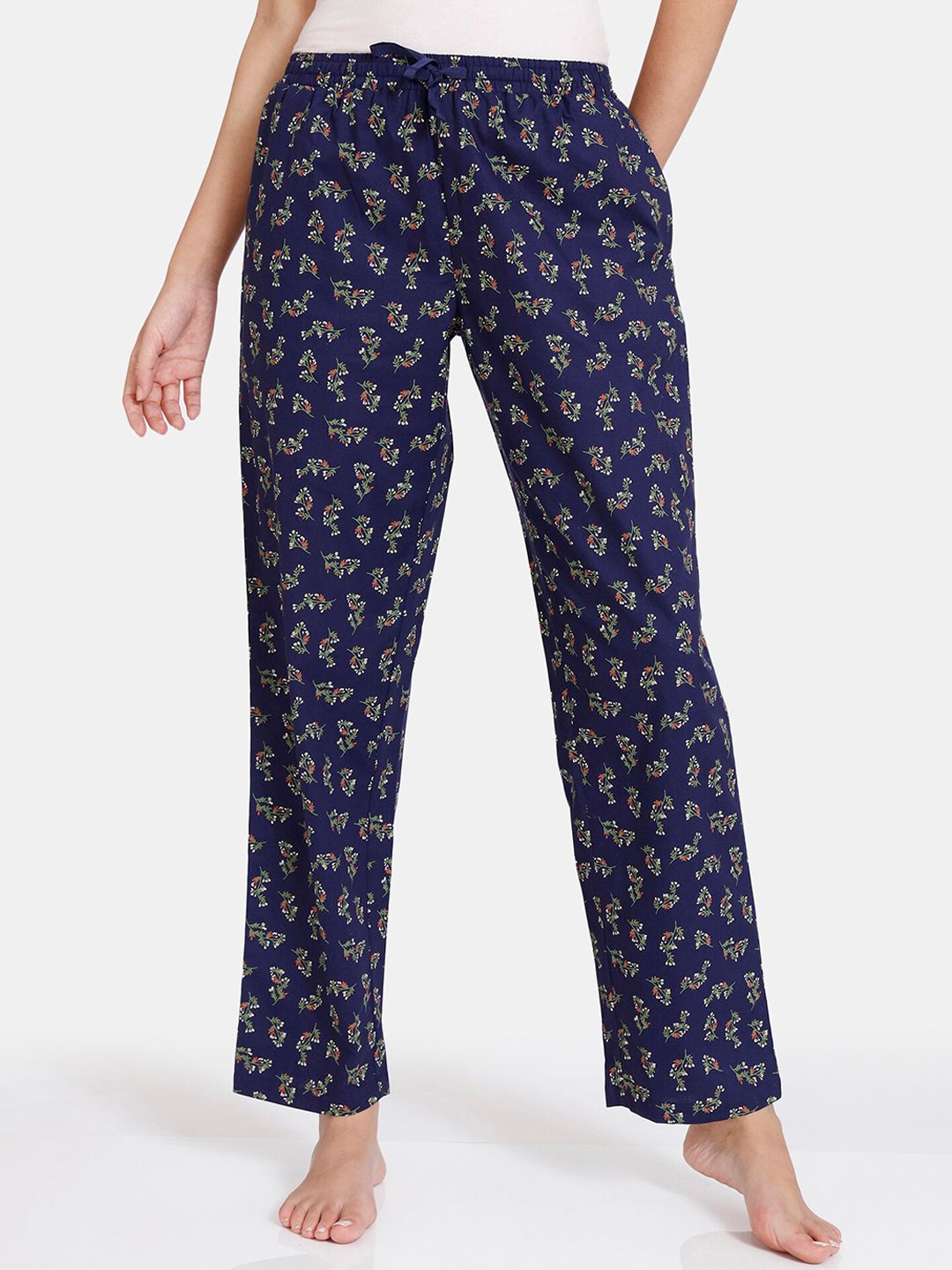 Zivame Women Navy Blue Printed Pure Cotton Lounge Pant Price in India