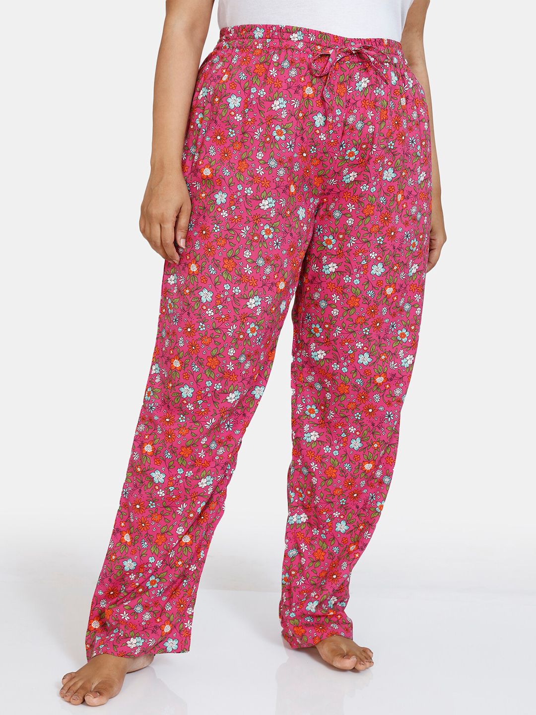 Zivame Women Pink Printed Pure Cotton Lounge Pant Price in India