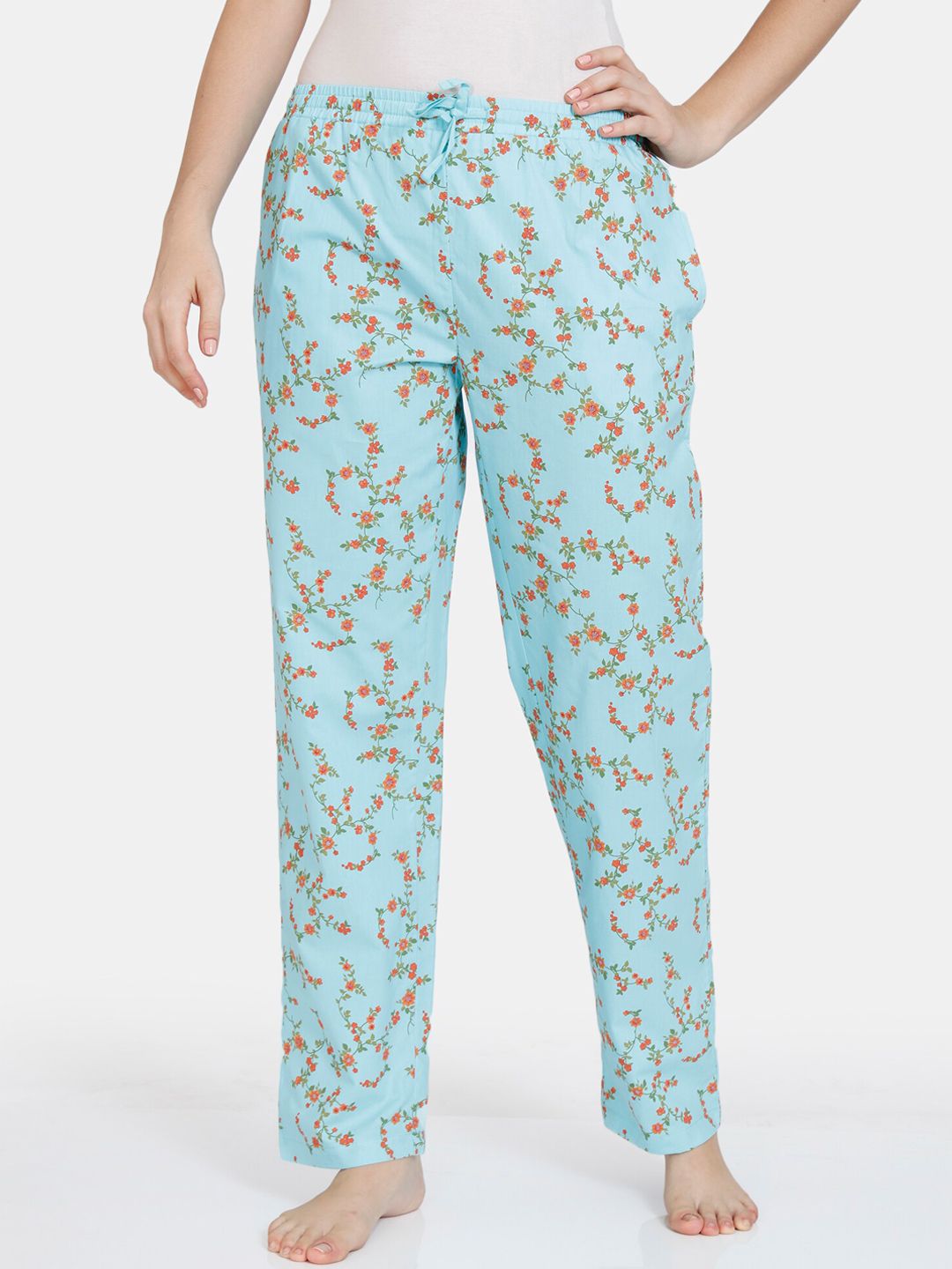 Zivame Women Turquoise Blue Floral Printed Cotton Lounge Pants Price in India