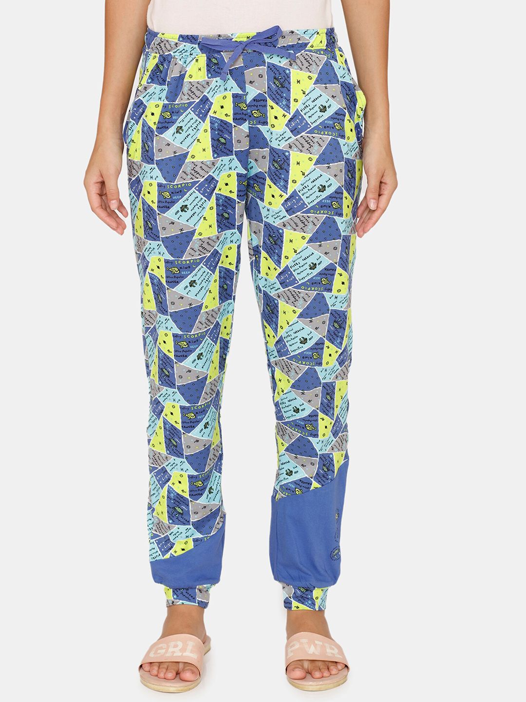 Zivame Women Blue & Yellow Printed Lounge Pants Price in India