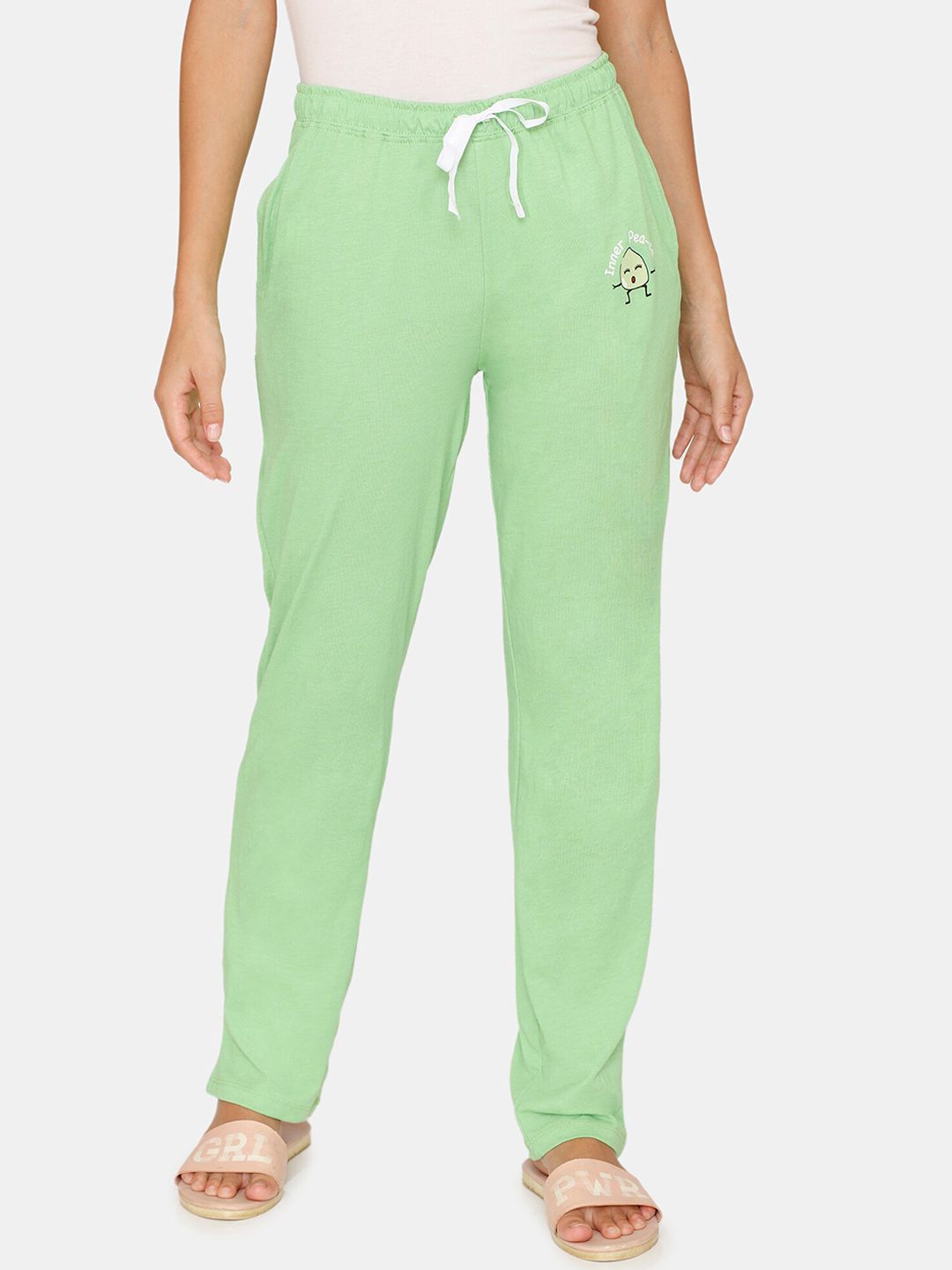 Zivame Women Lime Green Solid Cotton Lounge Pants Price in India