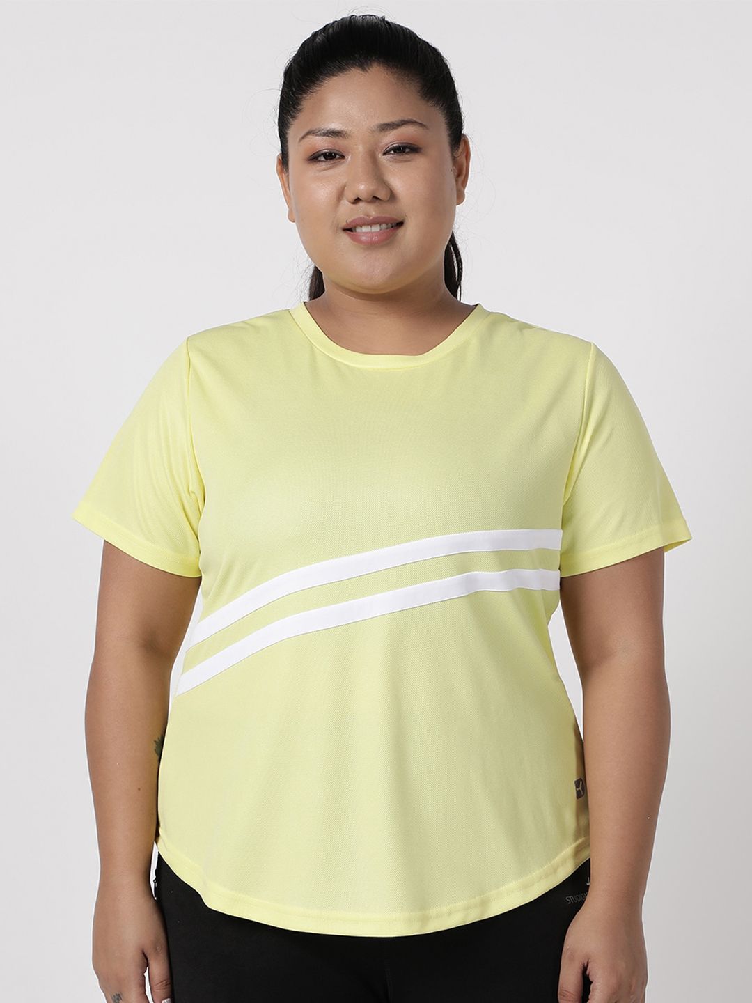 STUDIOACTIV Plus Size Women Yellow Striped T-shirt Price in India