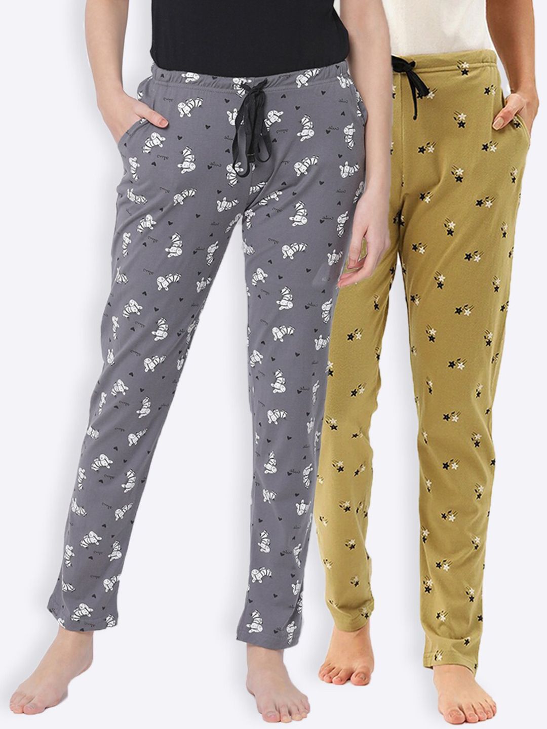 Kanvin Women Pack Of 2 Printed Pure Cotton Lounge Pants Price in India