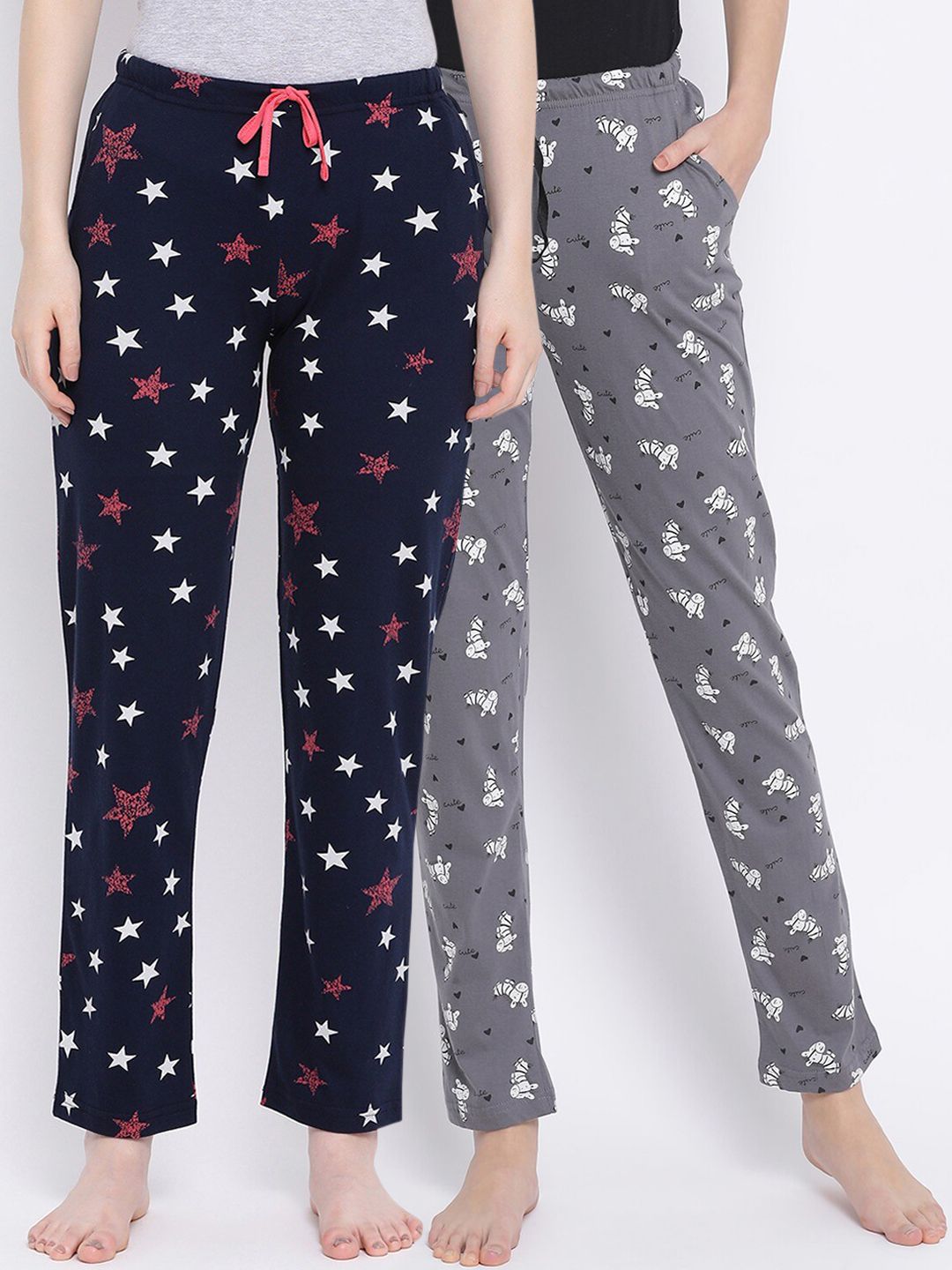 Kanvin Women Pack Of 2 Printed Pure Cotton Lounge Pants Price in India