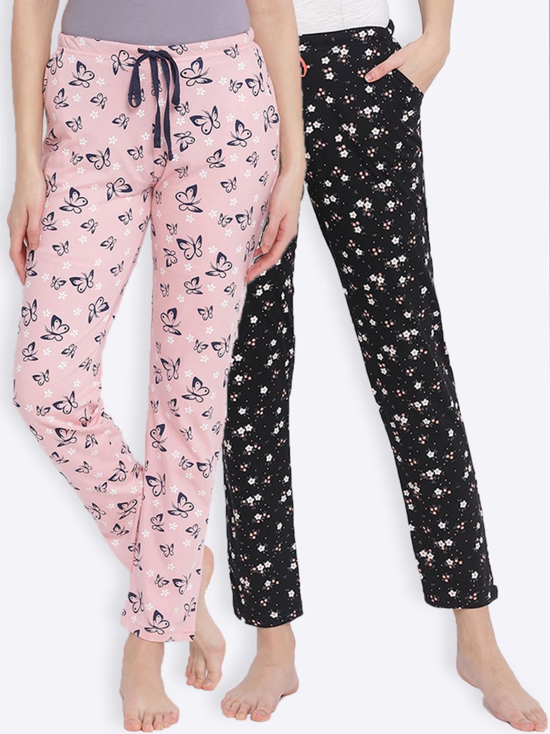 Kanvin Women Pack Of 2 Printed Pure Cotton Lounge Pants Price in India