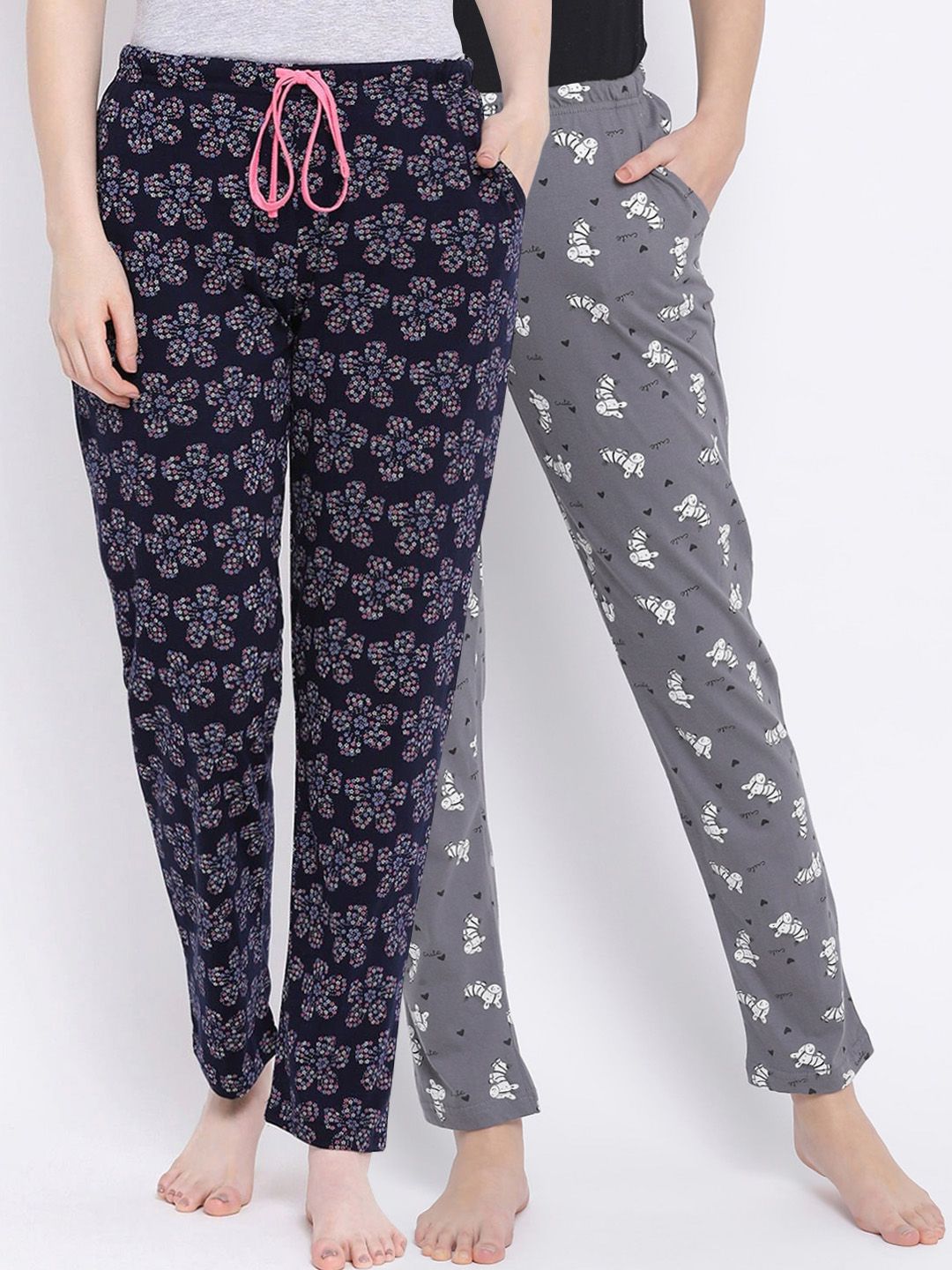 Kanvin Women Pack Of 2 Printed Pure Cotton Lounge Pants Price in India