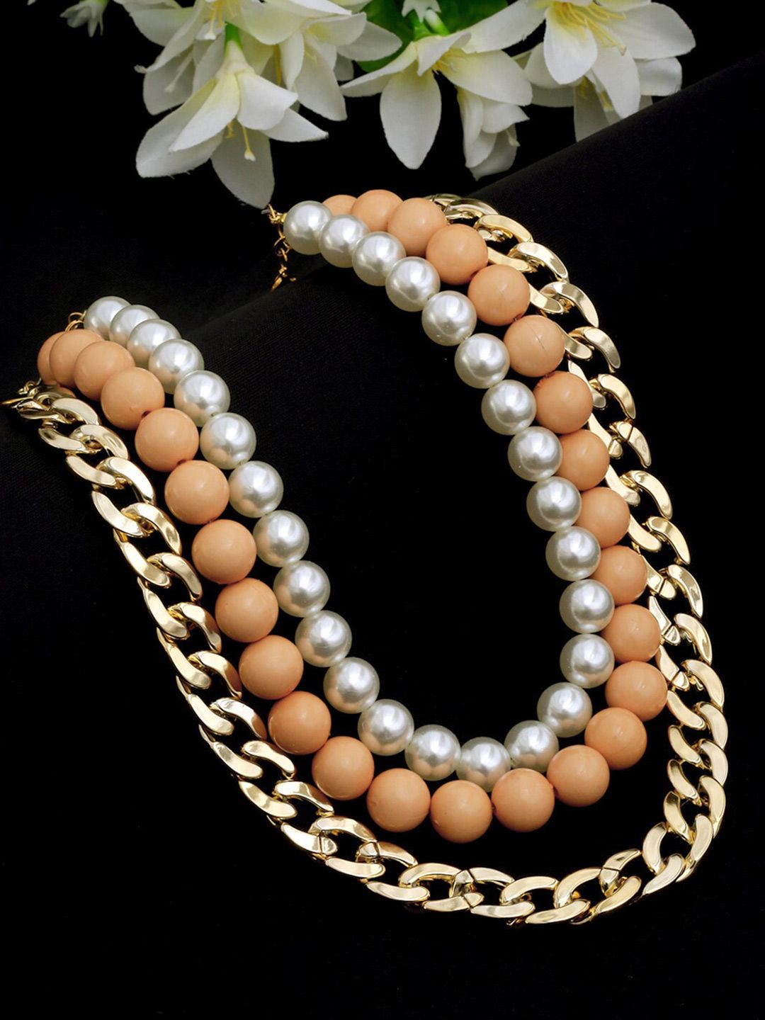 NEUDIS Gold-Toned & White Layered Contemporary Necklace Price in India