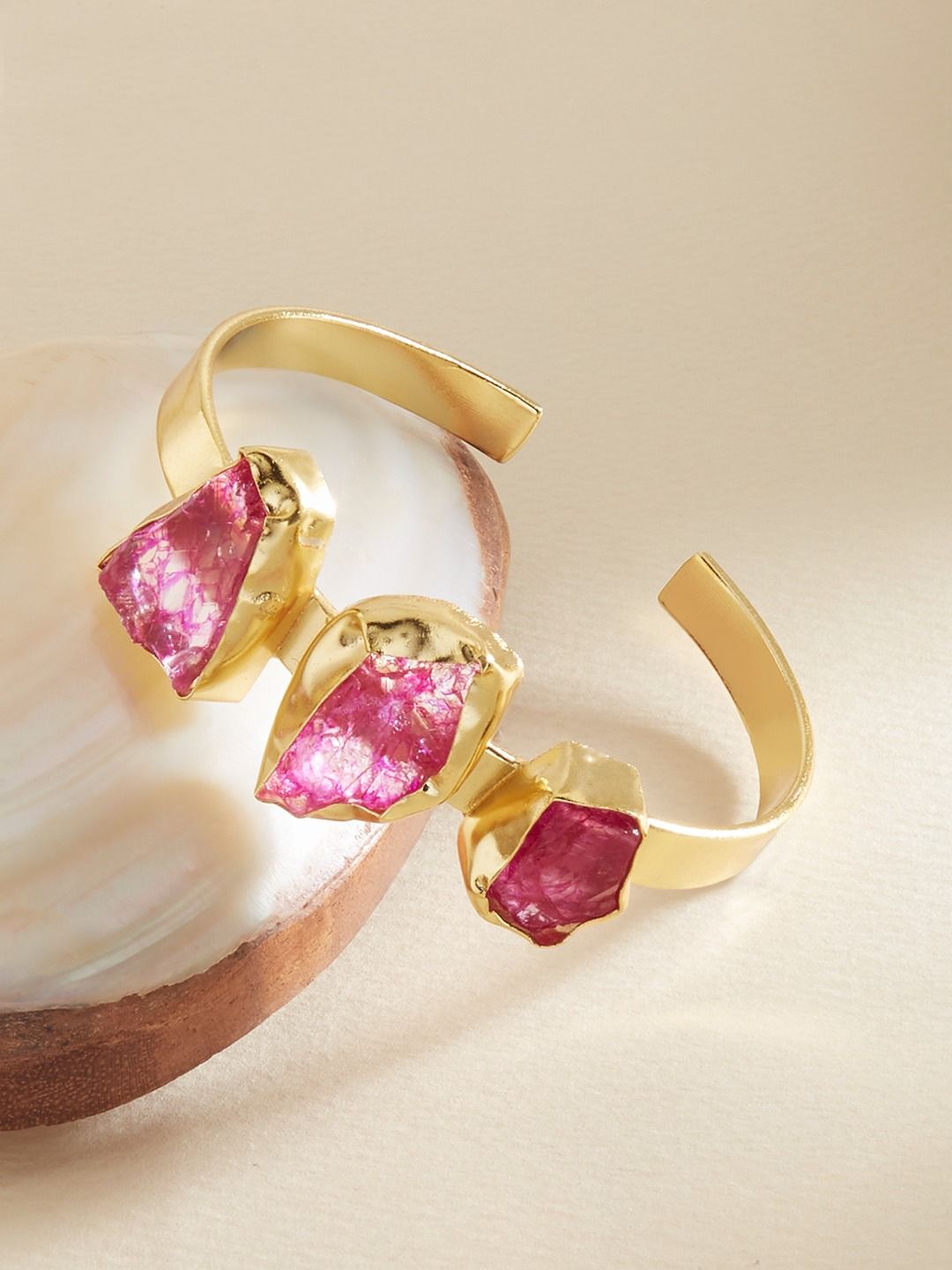 Zaveri Pearls Pink Brass Gold-Plated Cuff Bracelet Price in India