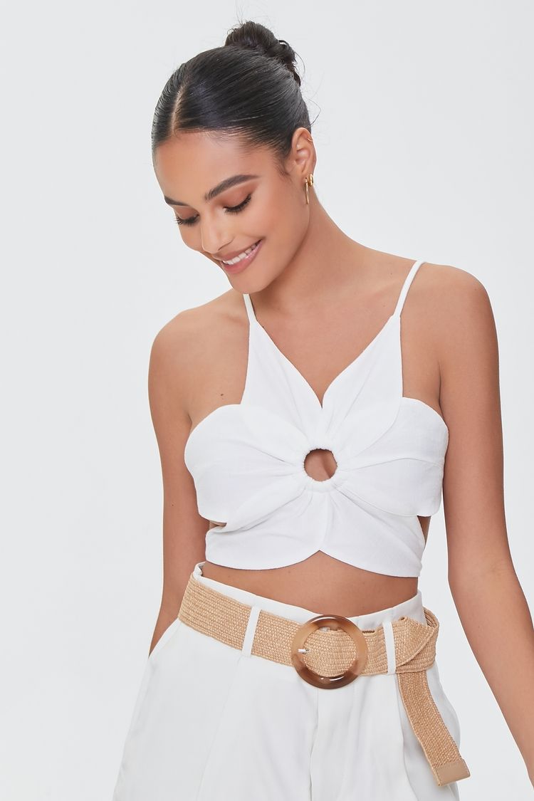 FOREVER 21 Women White Styled Back Crop Top