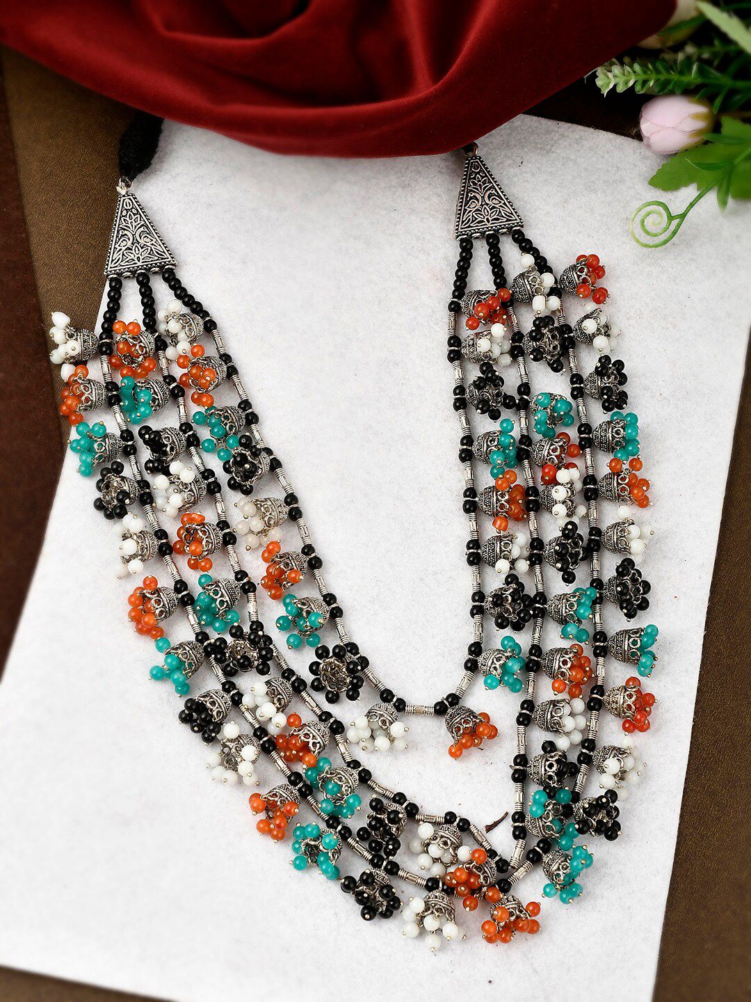 Shoshaa Multicoloured Silver-Plated Layered Necklace Price in India