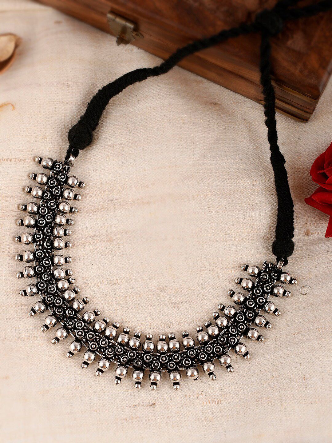 Shoshaa Silver-Toned Brass Silver-Plated Oxidised Necklace Price in India