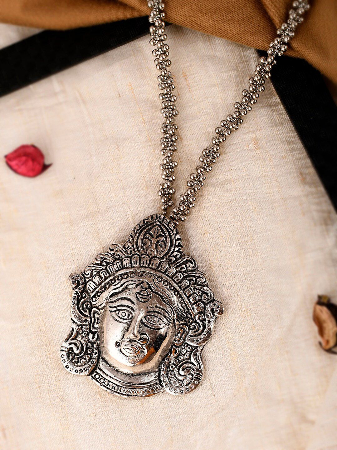 Shoshaa Silver-Toned Silver-Plated Oxidised Necklace Price in India