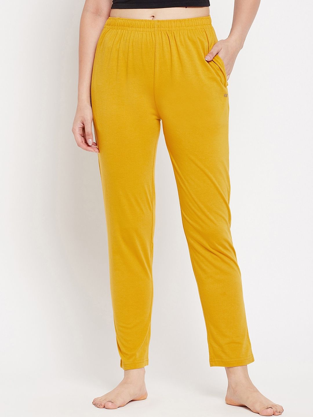 Okane Women Mustard Solid Cotton Lounge Pants Price in India