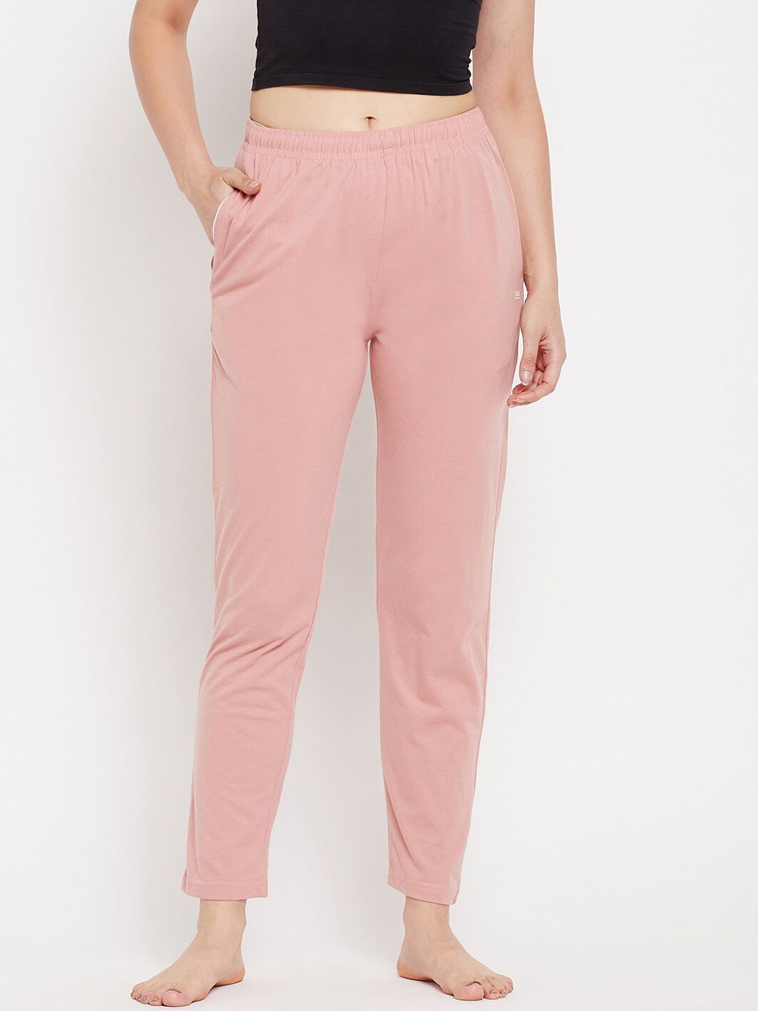 Okane Women Peach-Colored Solid Cotton Lounge Pants Price in India