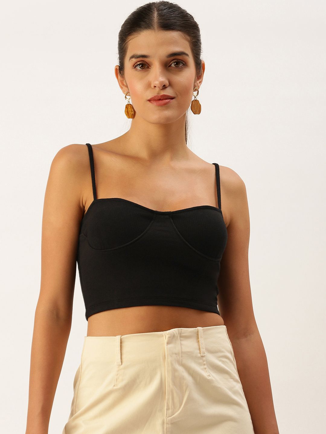 FOREVER 21 Women Black Self Designed Crop Top
