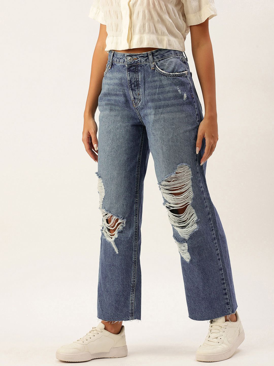 FOREVER 21 Women Blue Highly Distressed Light Fade Jeans Price in India