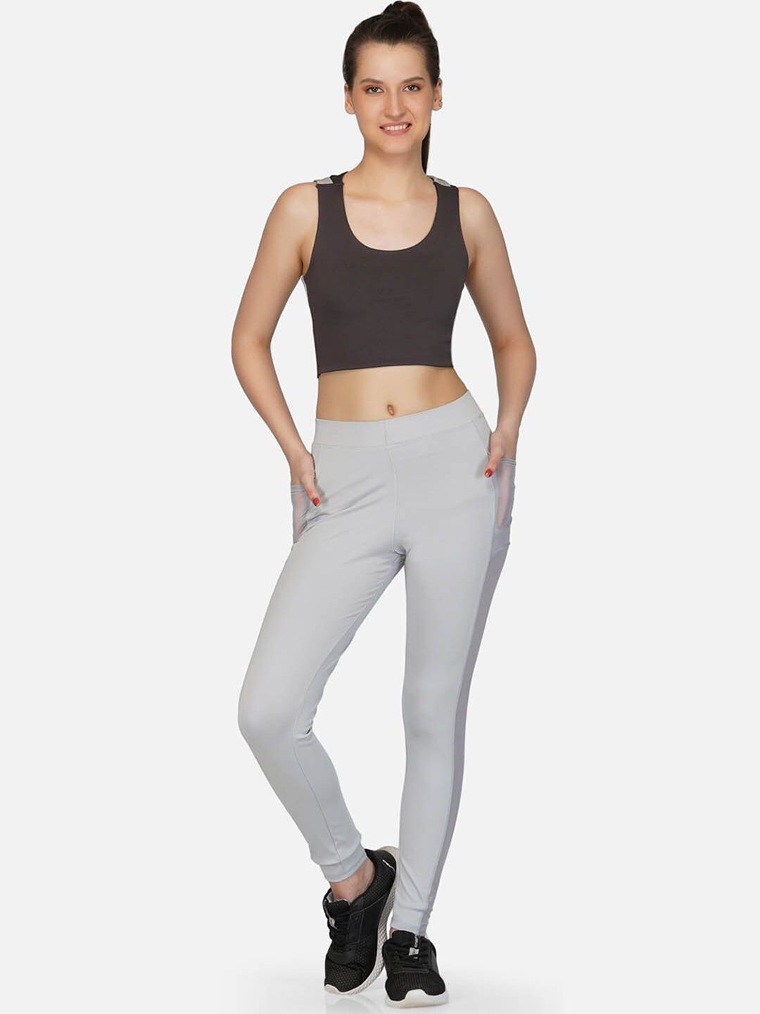IMPERATIVE Women Grey Solid 2 Piece Workout Set Price in India