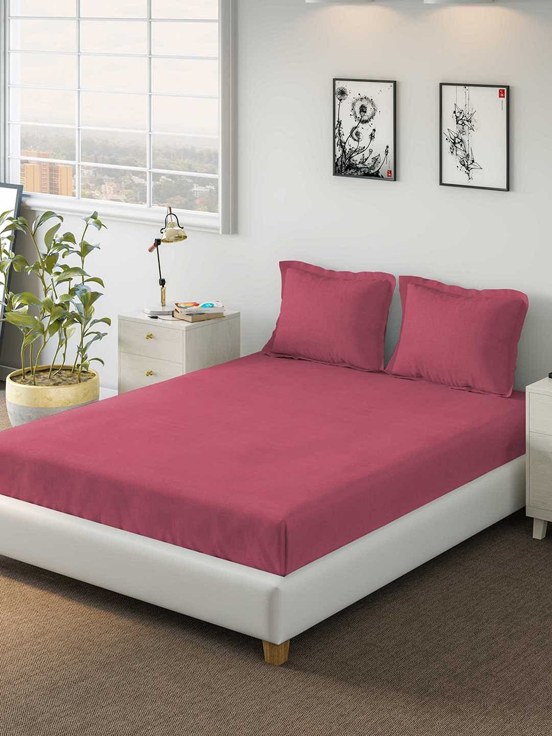 DDecor Pink King Bedsheet with 2 Pillow Covers Price in India