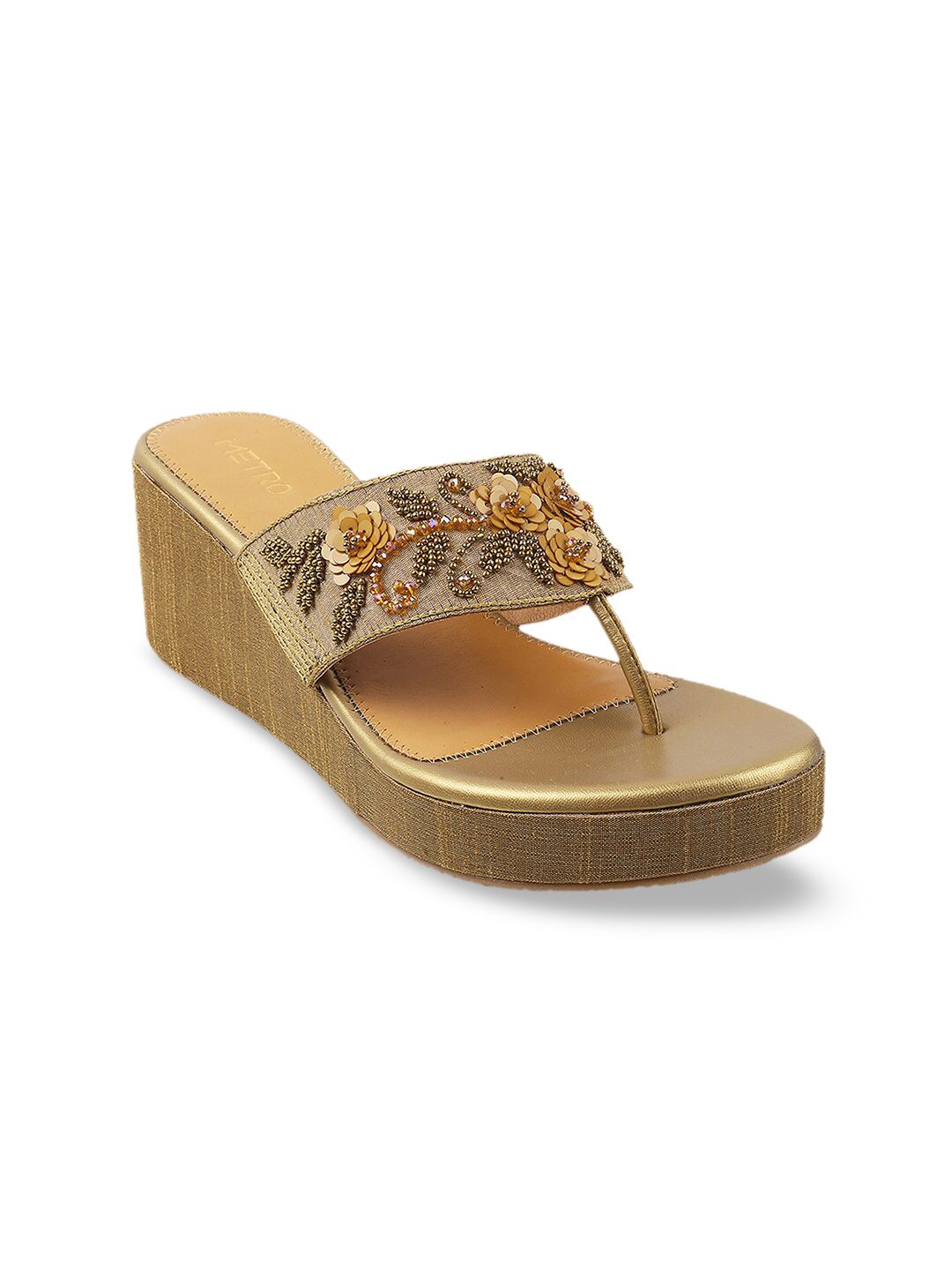 Metro Gold-Toned Embellished Wedges Price in India