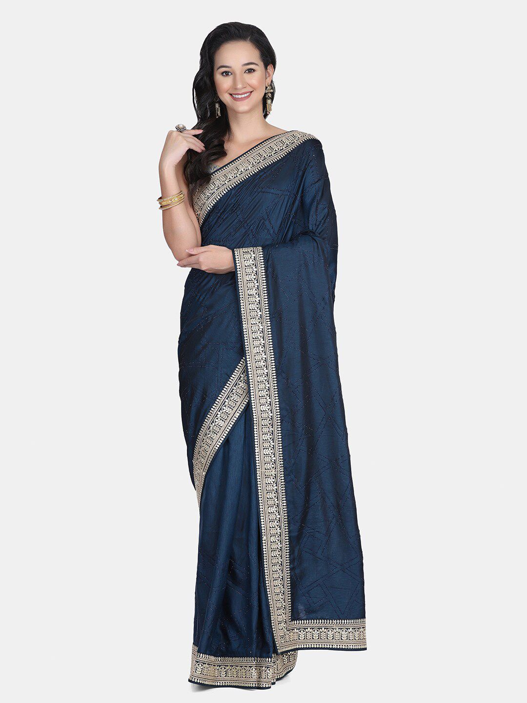 BOMBAY SELECTIONS Blue Floral Embroidered Pure Crepe Saree Price in India
