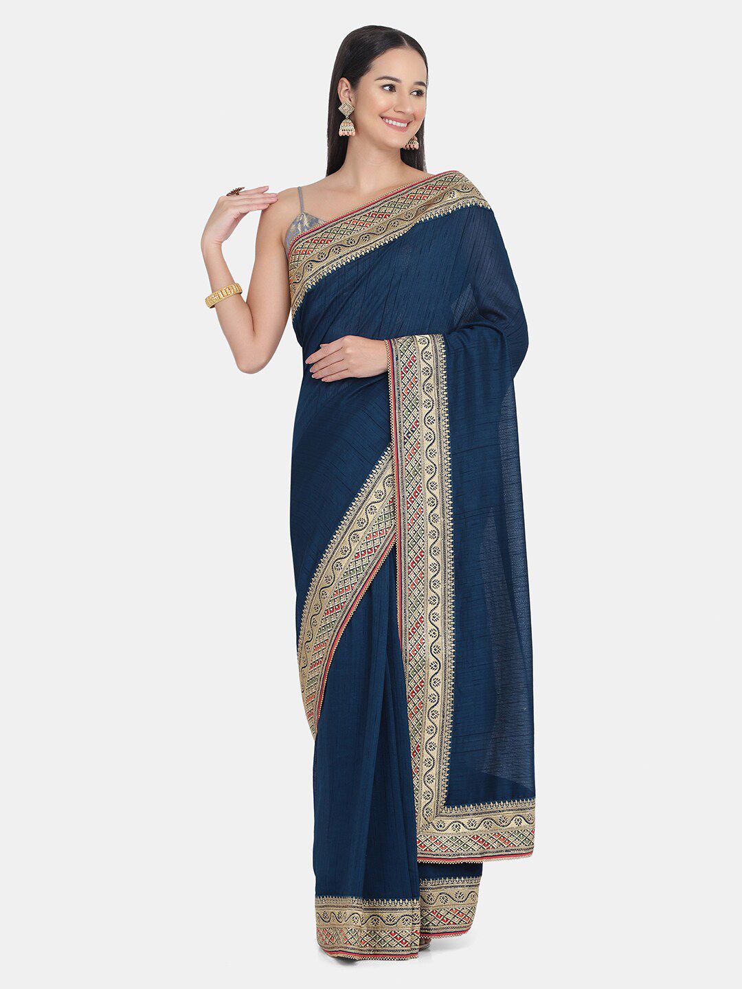 BOMBAY SELECTIONS Blue & Gold-Toned Art Silk Saree Price in India