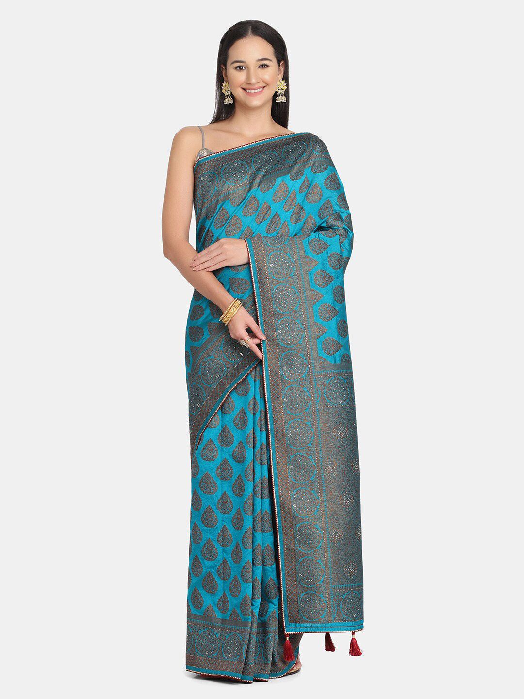 BOMBAY SELECTIONS Blue & Gold-Toned Ethnic Motifs Pure Silk Banarasi Saree Price in India