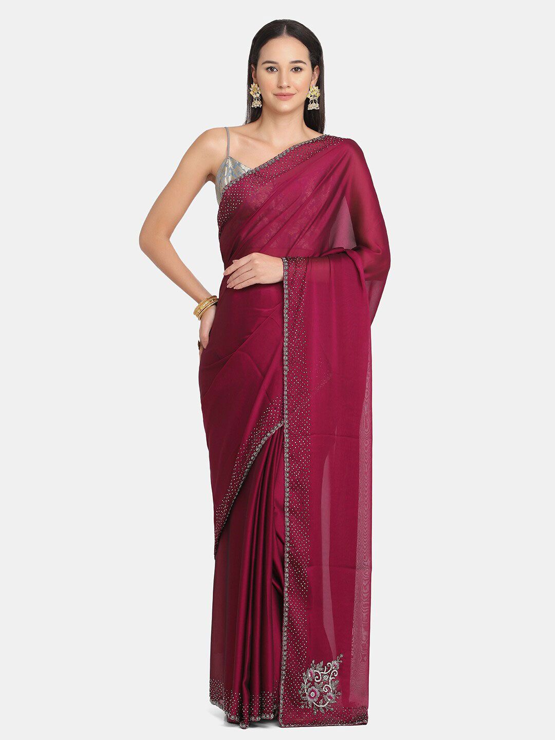 BOMBAY SELECTIONS Purple & Black Beads and Stones Art Silk Saree Price in India