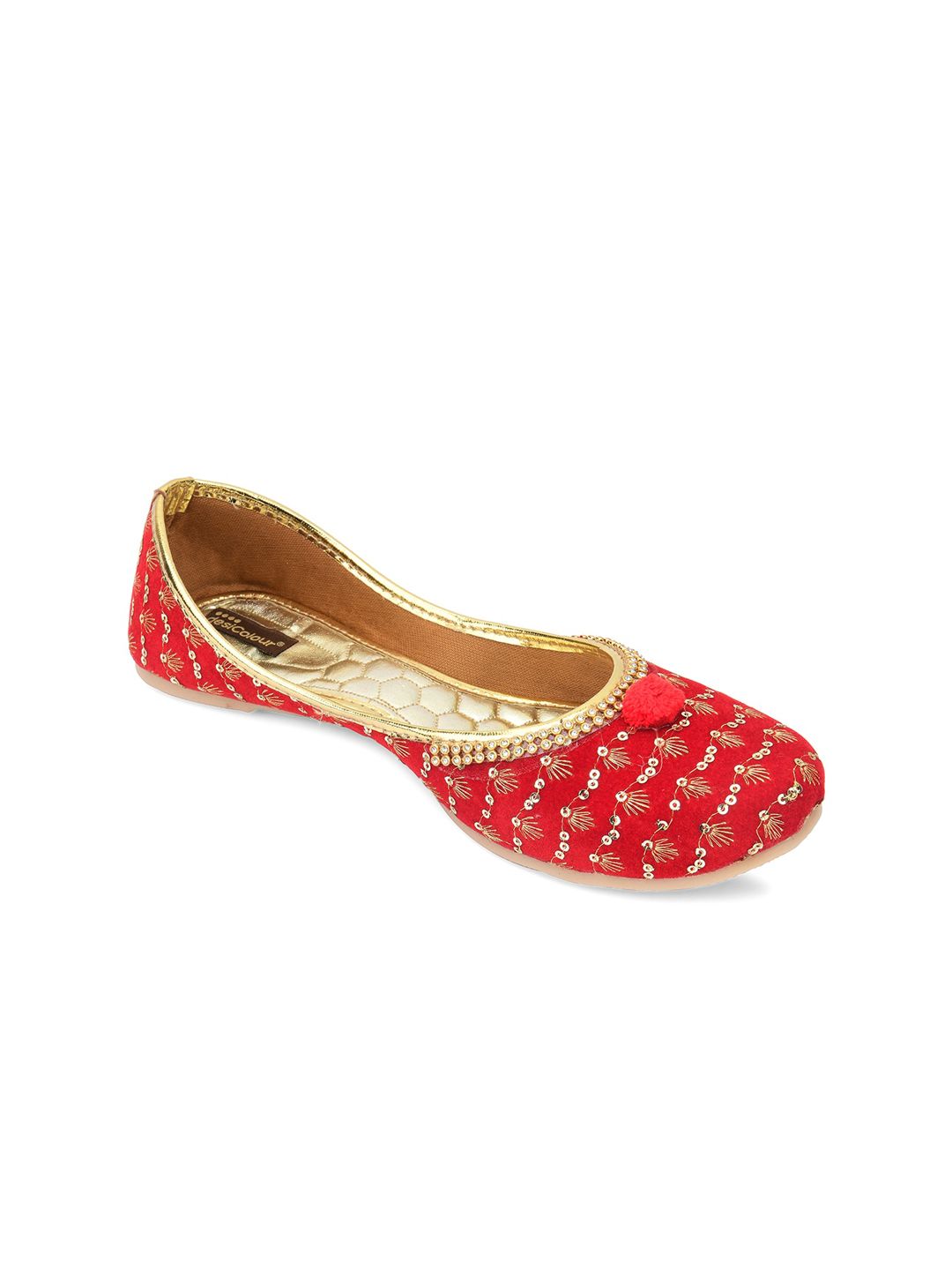 DESI COLOUR Women Red Printed Ethnic Ballerinas Flats