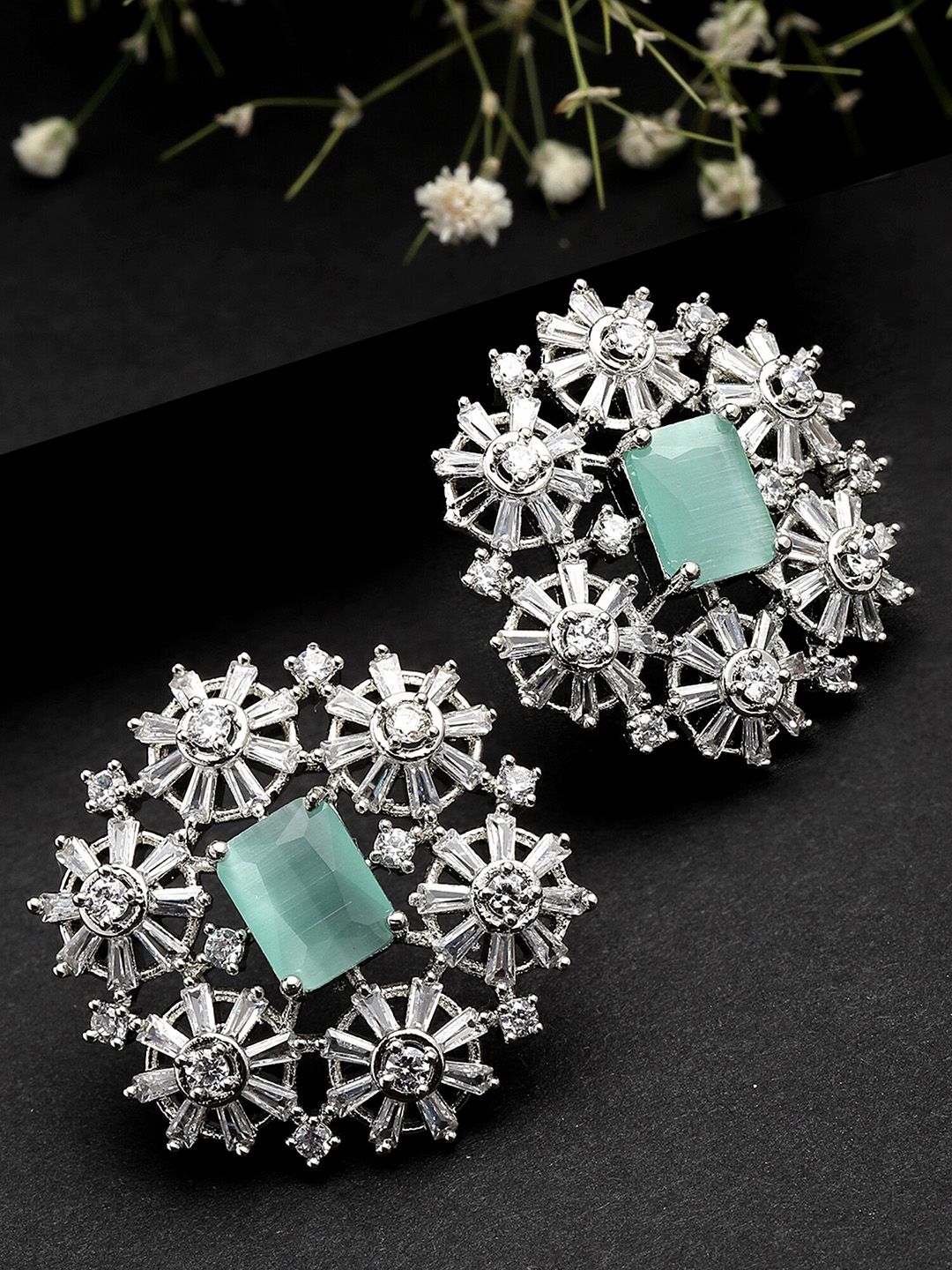 KARATCART Lime Green American Diamond Studs Earrings Price in India