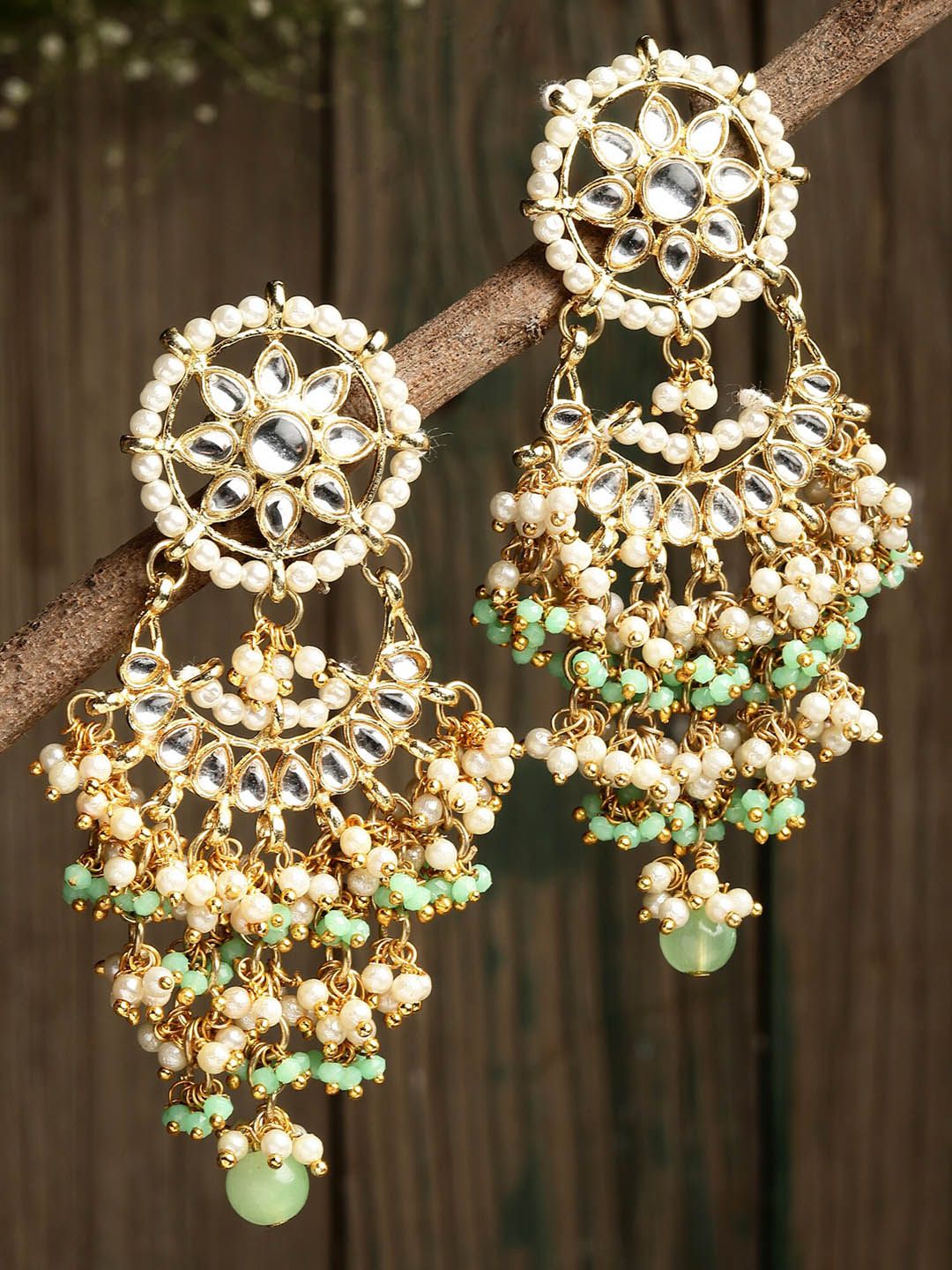 KARATCART Lime Green Contemporary Chandbalis Earrings Price in India